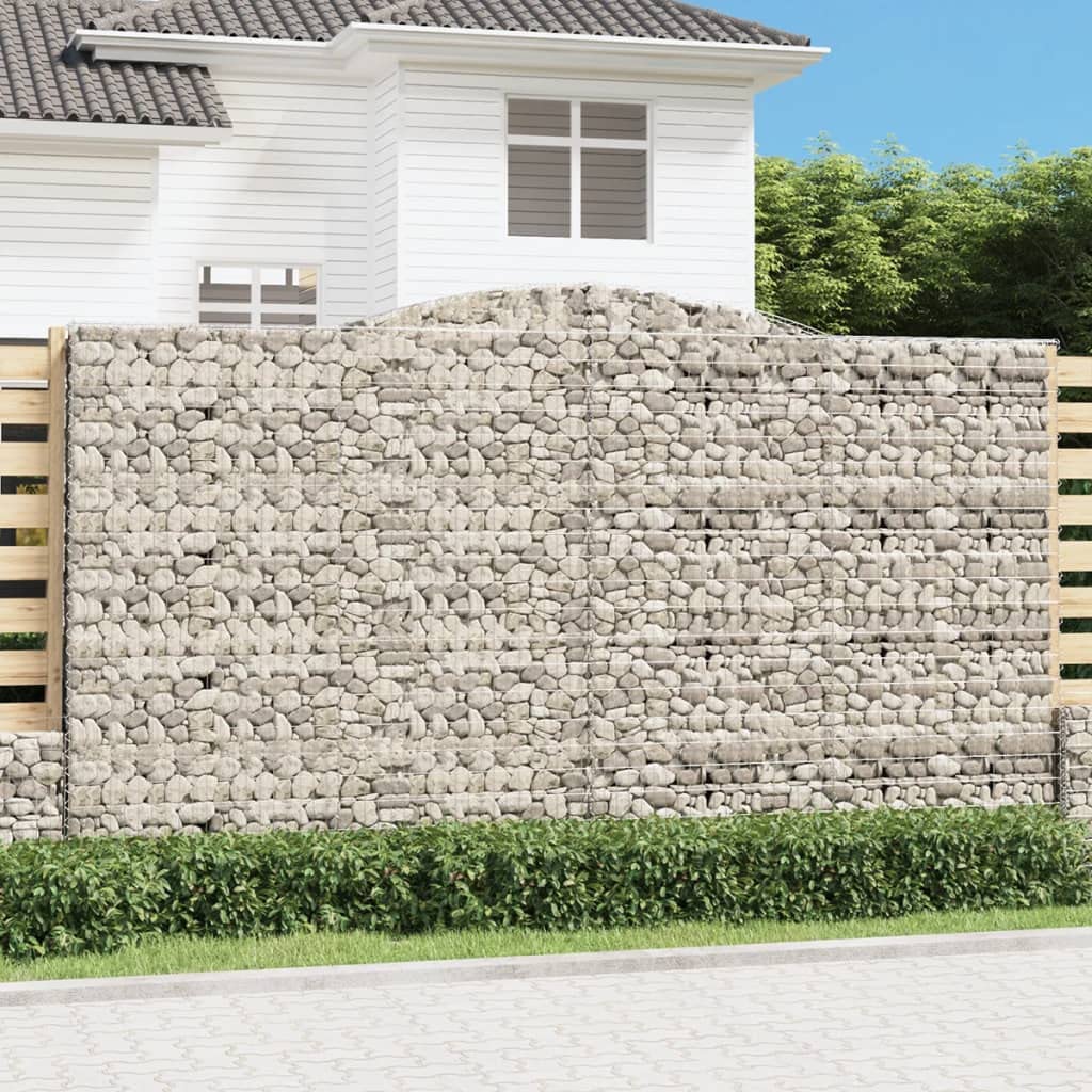 Gabionen mit Hochbogen 2 STK verzinktes Eisen 400x50x220/240 cm Gartendeko, schalldämmende Gartenbarriere, wetterfest für Terrasse Balkon Vorgarten