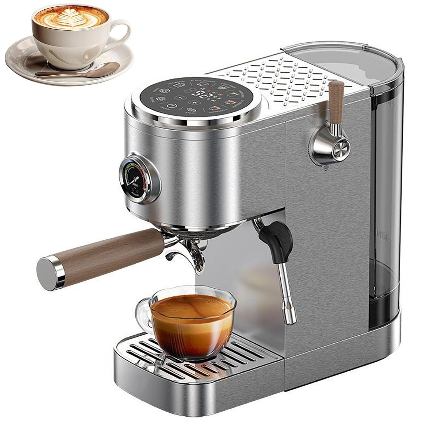 XCSCUK Semi-Automatic Coffee Machine, Espresso Maker,50-100ml Adjustable, with Touchscreen & 58mm Portafilter,for Hot/Cold Brew (Silver)