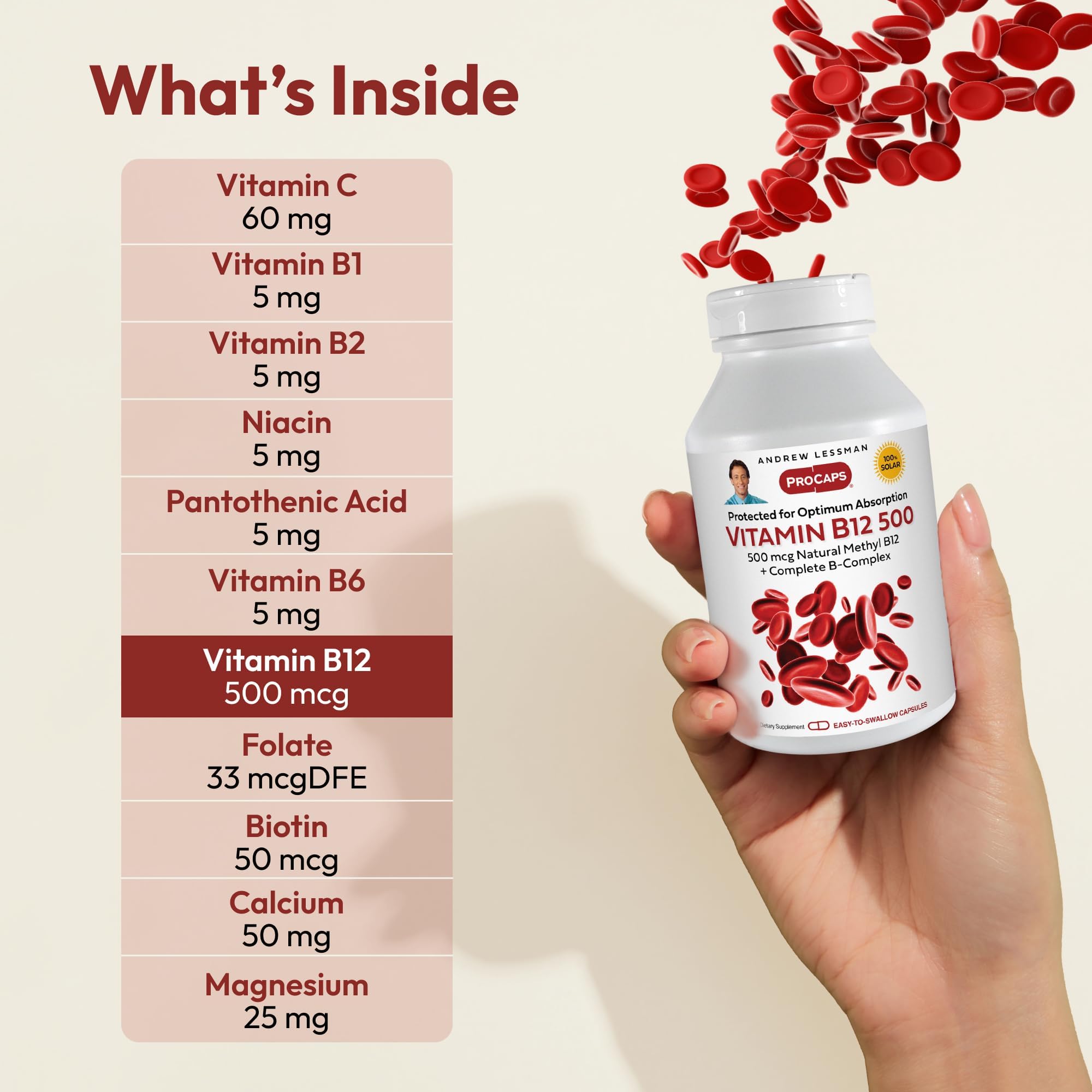 ANDREW LESSMAN ProCaps Vitamin B12 500 mcg with B-Complex 60 Capsules — Amazon image 3