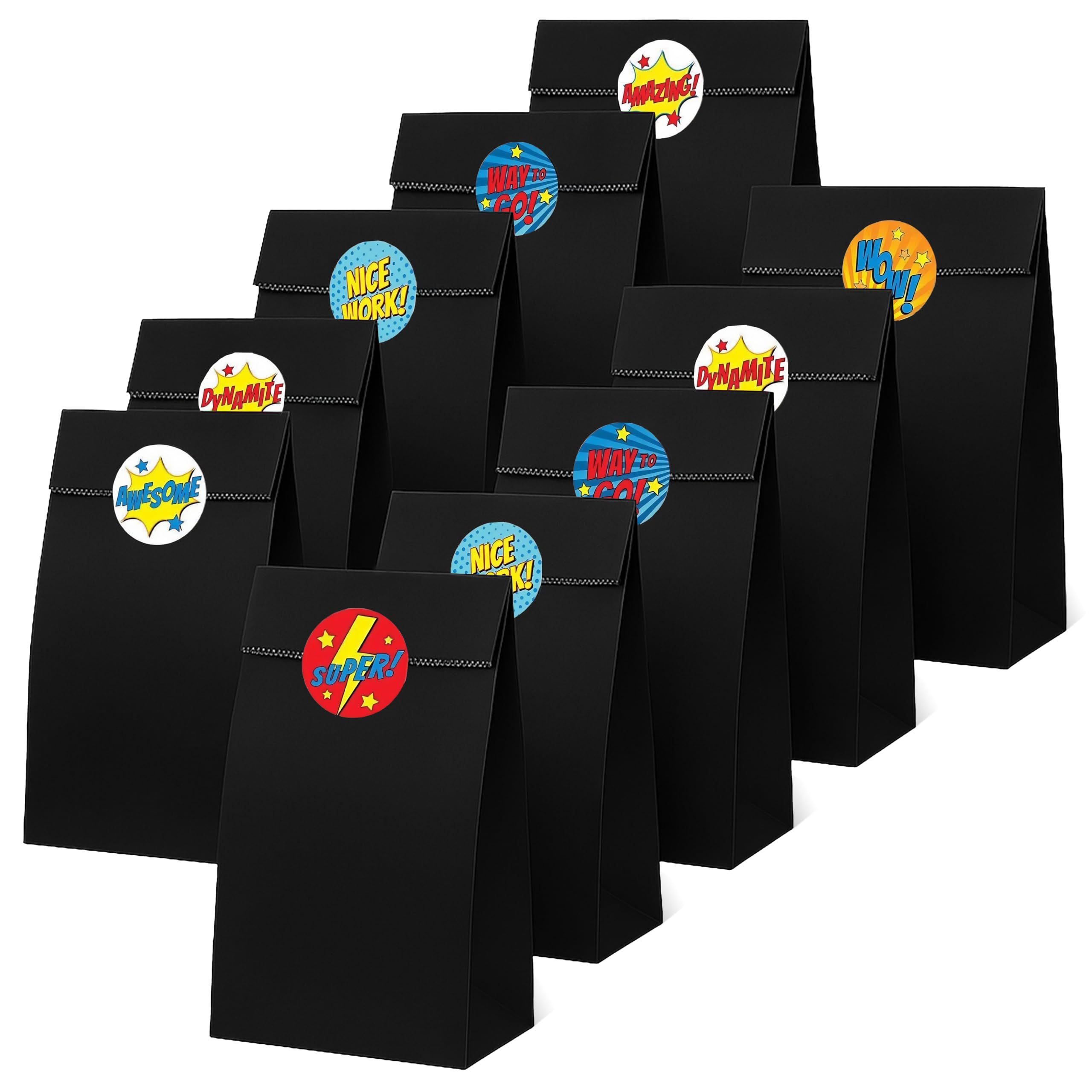 Thepaperbagstore 20 Black Paper Party Bags with Reward Stickers