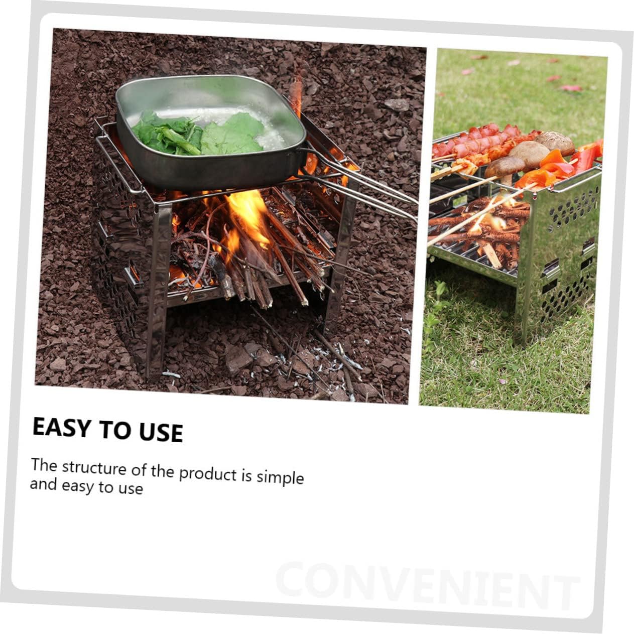 1Set Adjustable Portable Barbecue Grill Camping Stove for Outdoor Bbq Picnic Hiking Space Saving Design with Excellent Heat Resistance