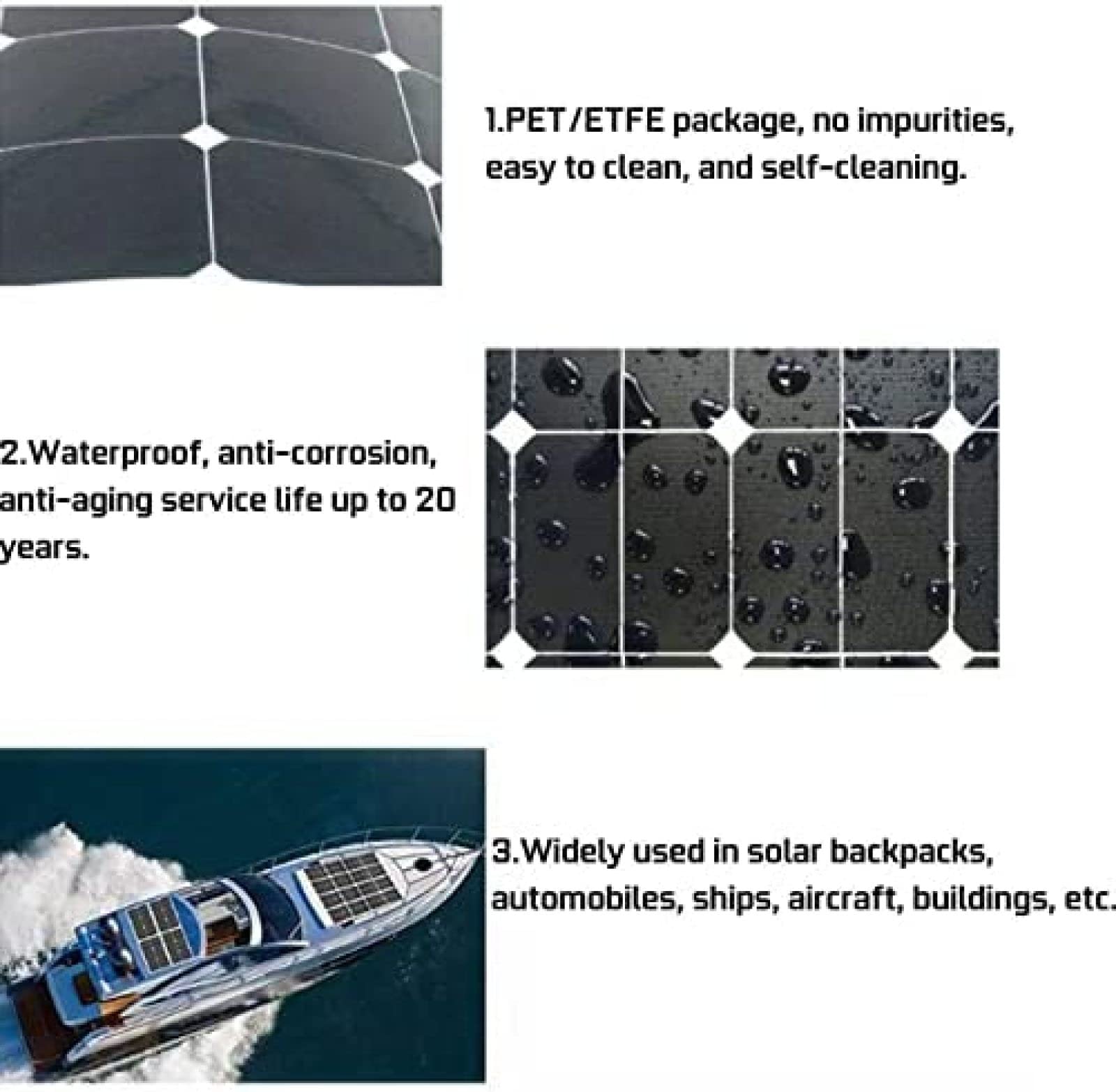 Pannello solare 600 Watt 18 Volt Monocristallino Semi-flessibile Pannello mono pieghevole per camper, barche, roulotte, camper, superfici irregolari Sistemi off-grid