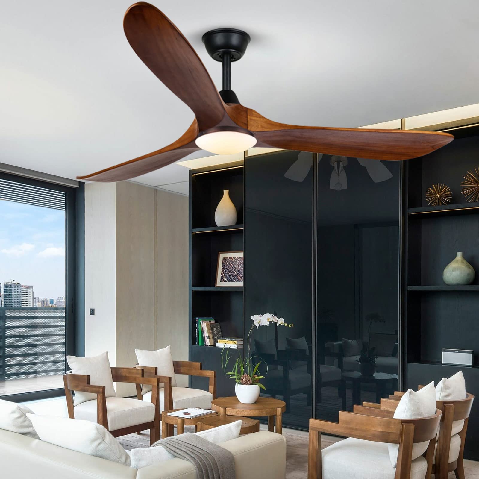 60 inch Ceiling Fan with Light and Remote, Wood Propeller Ceiling Fan ...