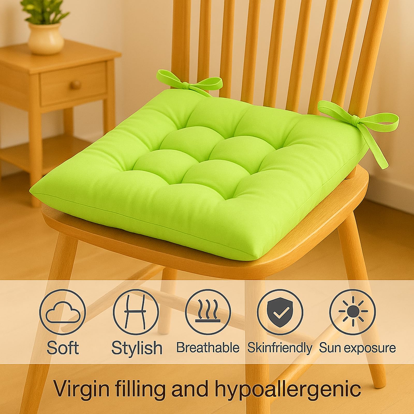 Cushion Chair Pad Cushions, Tie-on Dining Chair Pads, 38x38x5 cm Hypoallergenic Soft Polyester Tie-on Chair Pads, Wide - Image 3