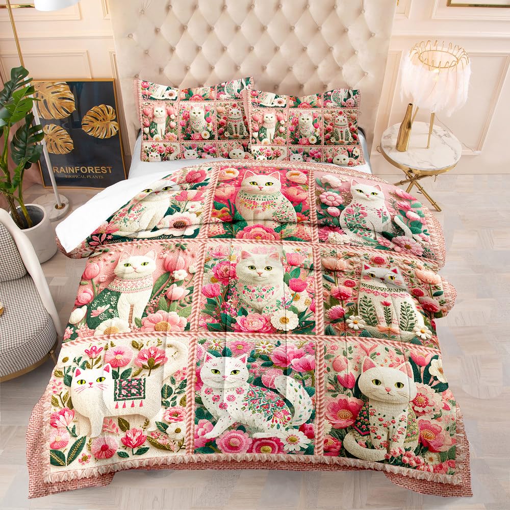 Edredon Cama 135 Gato Estampado Edredón Nórdico 4 Estaciones 200Gsm, Colcha Transpirable De Microfibra Lavable, con 2 Fundas De Almohada 50X75