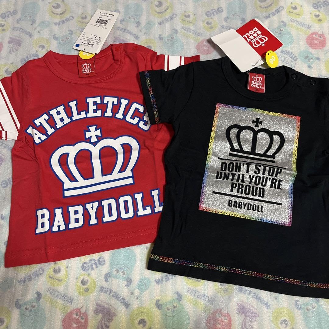 Amazon.co.jp: BABYDOLL Baby Doll Logo T Shirt Red Black 90cm  