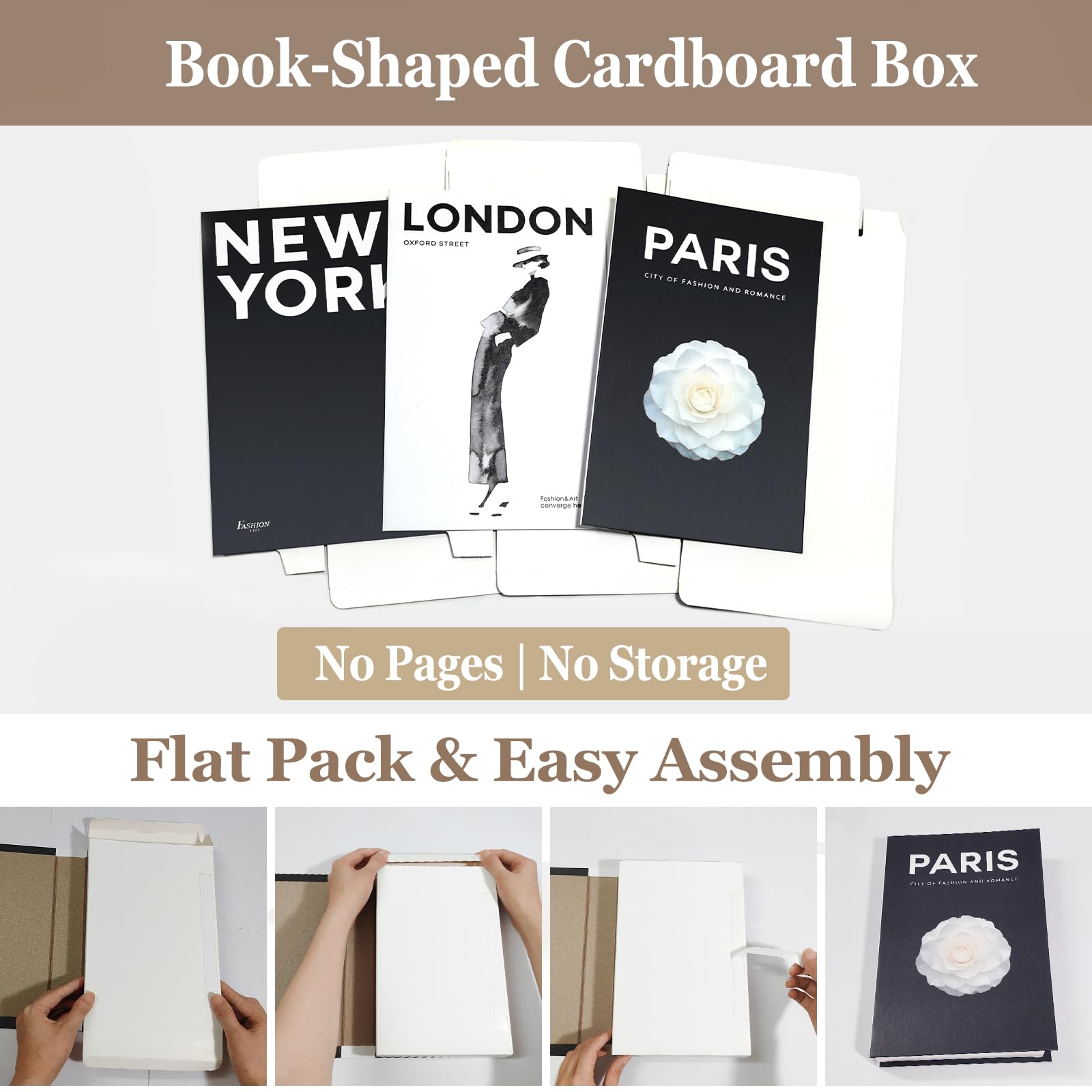 Libri decorativi per la casa, set di 3 libri finti in bianco e nero con nappe di perline di legno, decorazione estetica per la stanza, decorazione per tavolini, soggiorno, decorazione per scaffali,