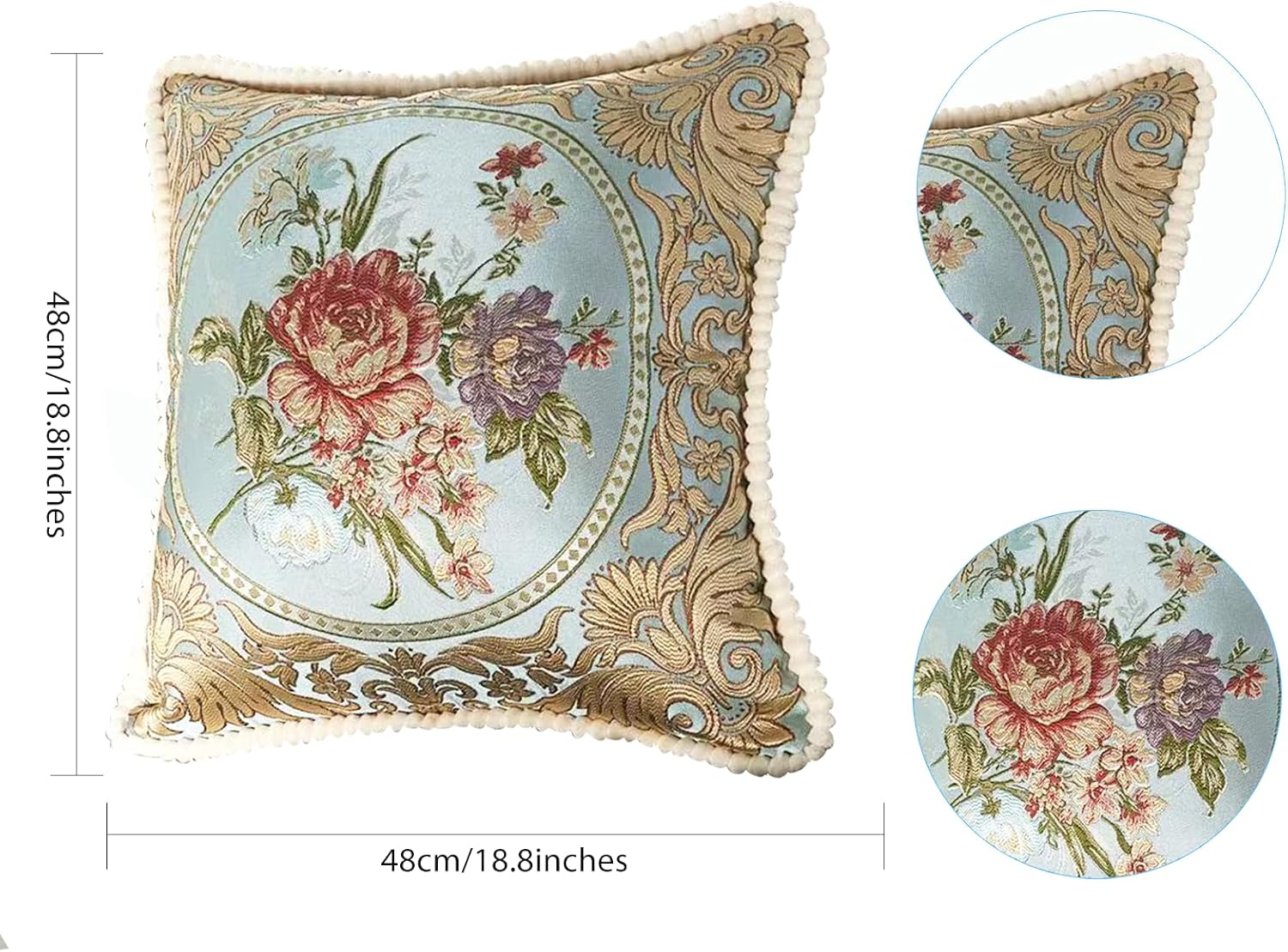 SZHELEJIAM Pillow Covers Set of 2, Jacquard Vintage Embroidered Pillow Cover, Soft Comfortable to the Touch Sofa Decorative Cushion Cover for Living Room, Bedroom, Balcony 18x18 Inch Blue