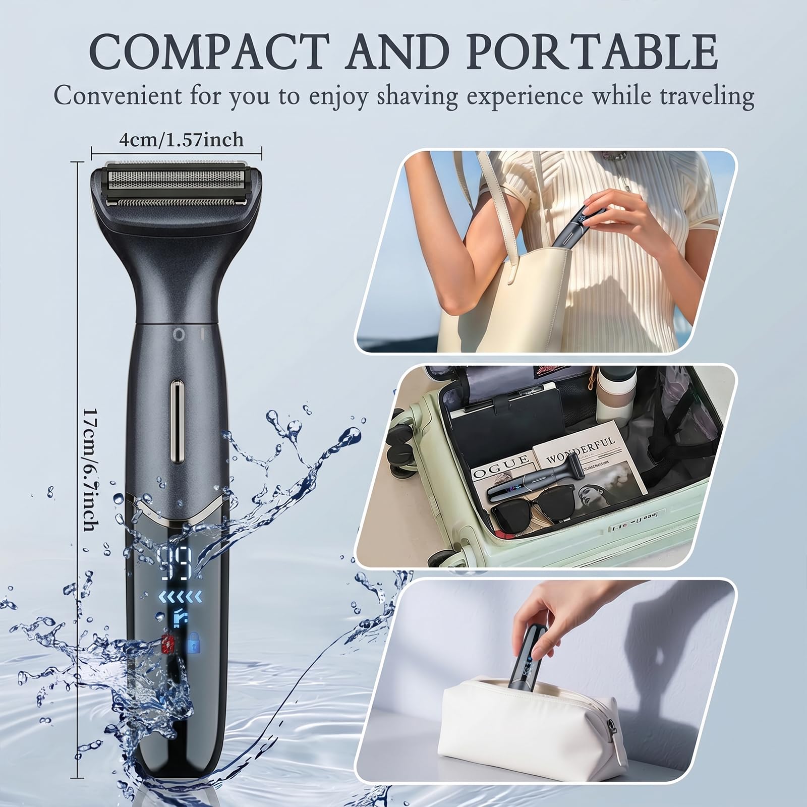 Rasoio Elettrico Donna, 6 in 1 Depilatore Corpo Donna, Rasoio Parti Intime Donna IPX5 Impermeabile, Ricaricabile USB, Uso Secco e Bagnato, Rasoio Donna per Viso, Gambe, Ascelle, Bikini, Naso