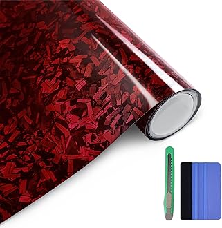 Arespark Gloss Forged Carbon Fiber Vinyl Wrap, Car Carbon Fiber Vinyl Wrap Decal Sticker Film Sheet with Air Release (1ft x3.5ft, Red)