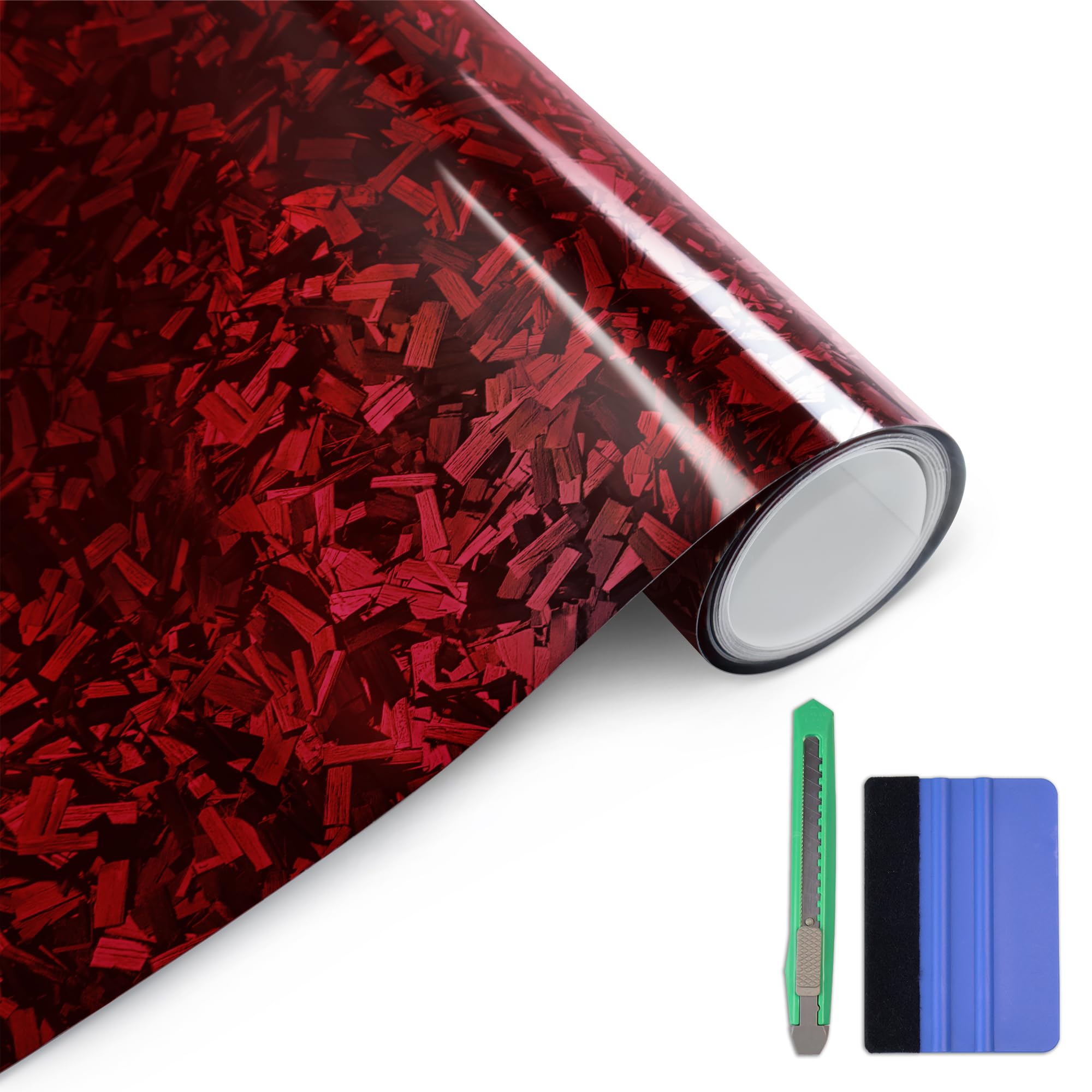 Arespark Gloss Forged Carbon Fiber Vinyl Wrap, Car Carbon Fiber Vinyl Wrap Decal Sticker Film Sheet with Air Release (1ft x3.5ft, Red)