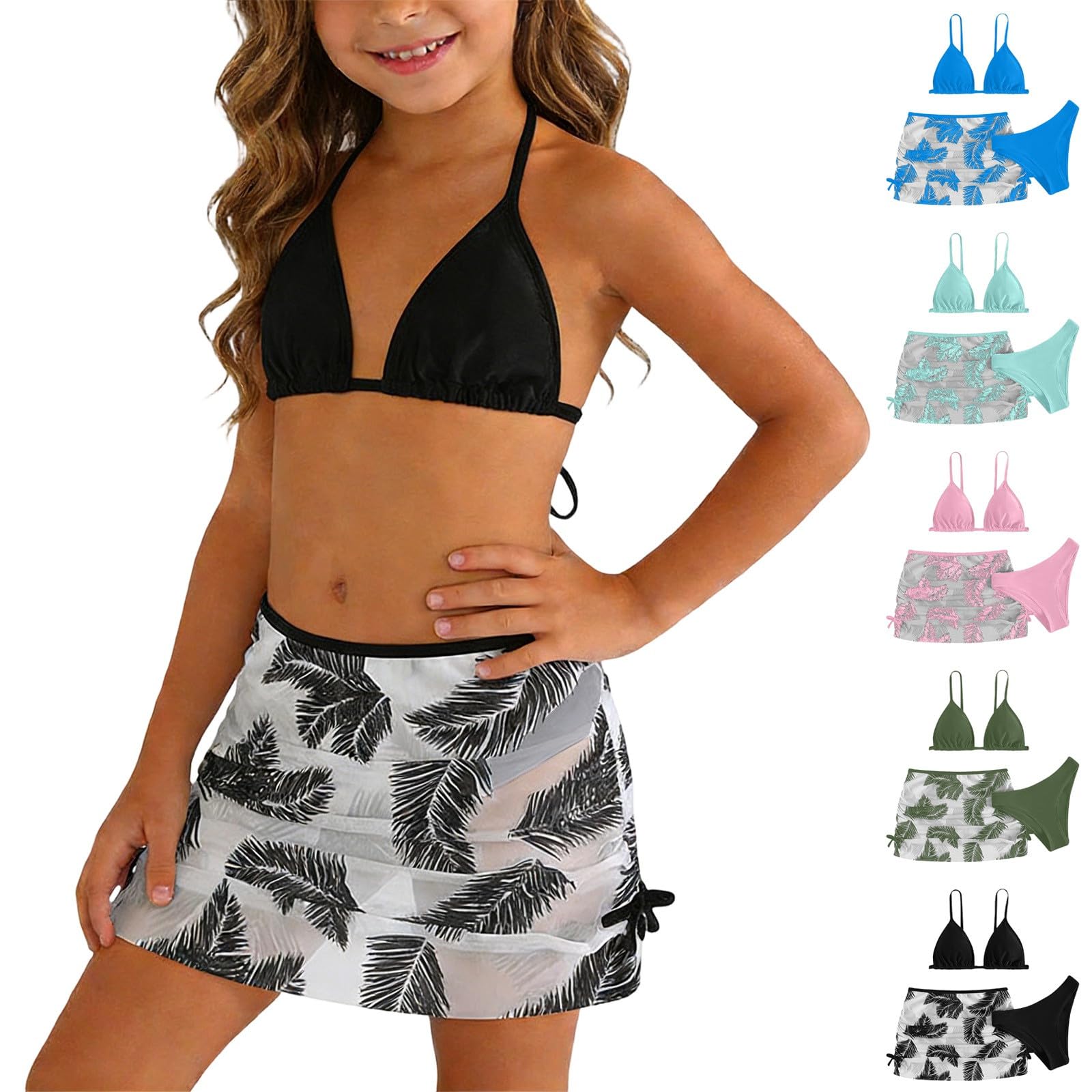 Costume da Bagno Bikini Due Pezzi per Ragazze con Copricostume in Rete, Anti-Rash per Adolescenti