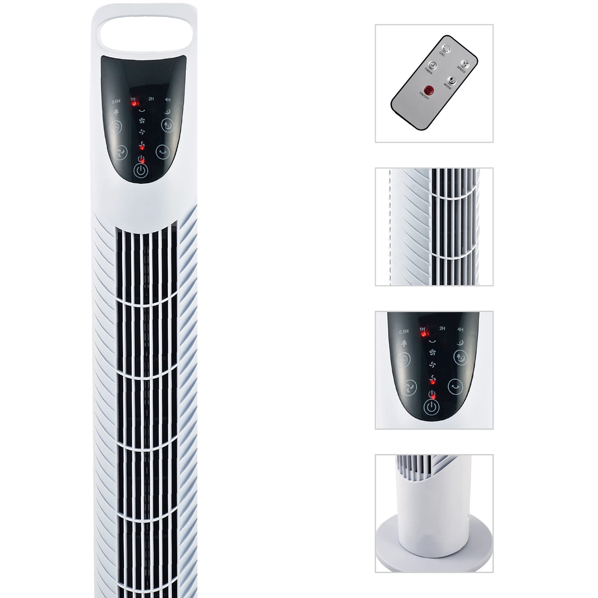 HOMCOM Ventilateur colonne silencieux 40 W, ventilateur tour pour chambre avec 3 modes 3 vitesses, télécommande, oscillant 70°, minuterie et contrôle tactile, 78,5H cm blanc