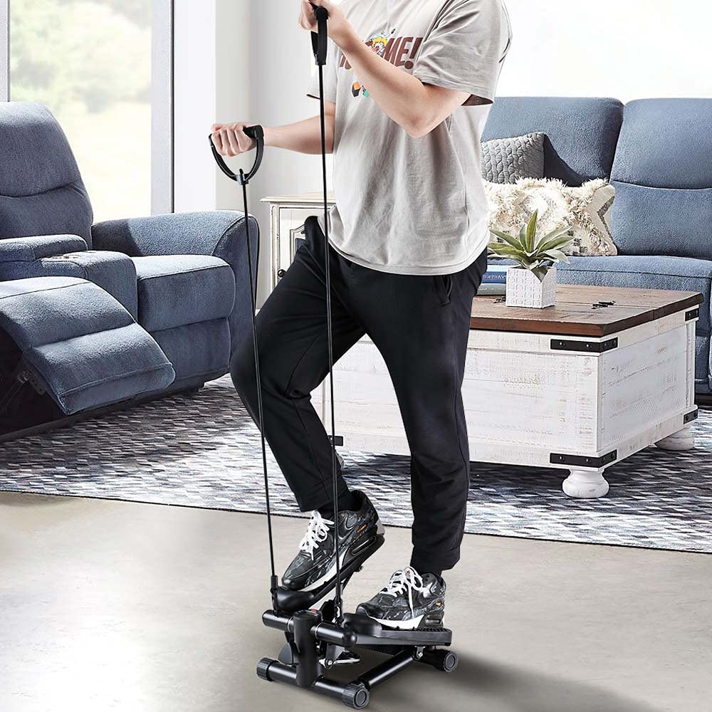 BAKAJI Stepper Allenamento Fitness Cardio Gambe Pancia Fianchi con Display LCD Calorie Tempo e Manubri Elastici Allenamneto Braccia Spalle Struttura in Acciaio Inox Pedali Antiscivolo
