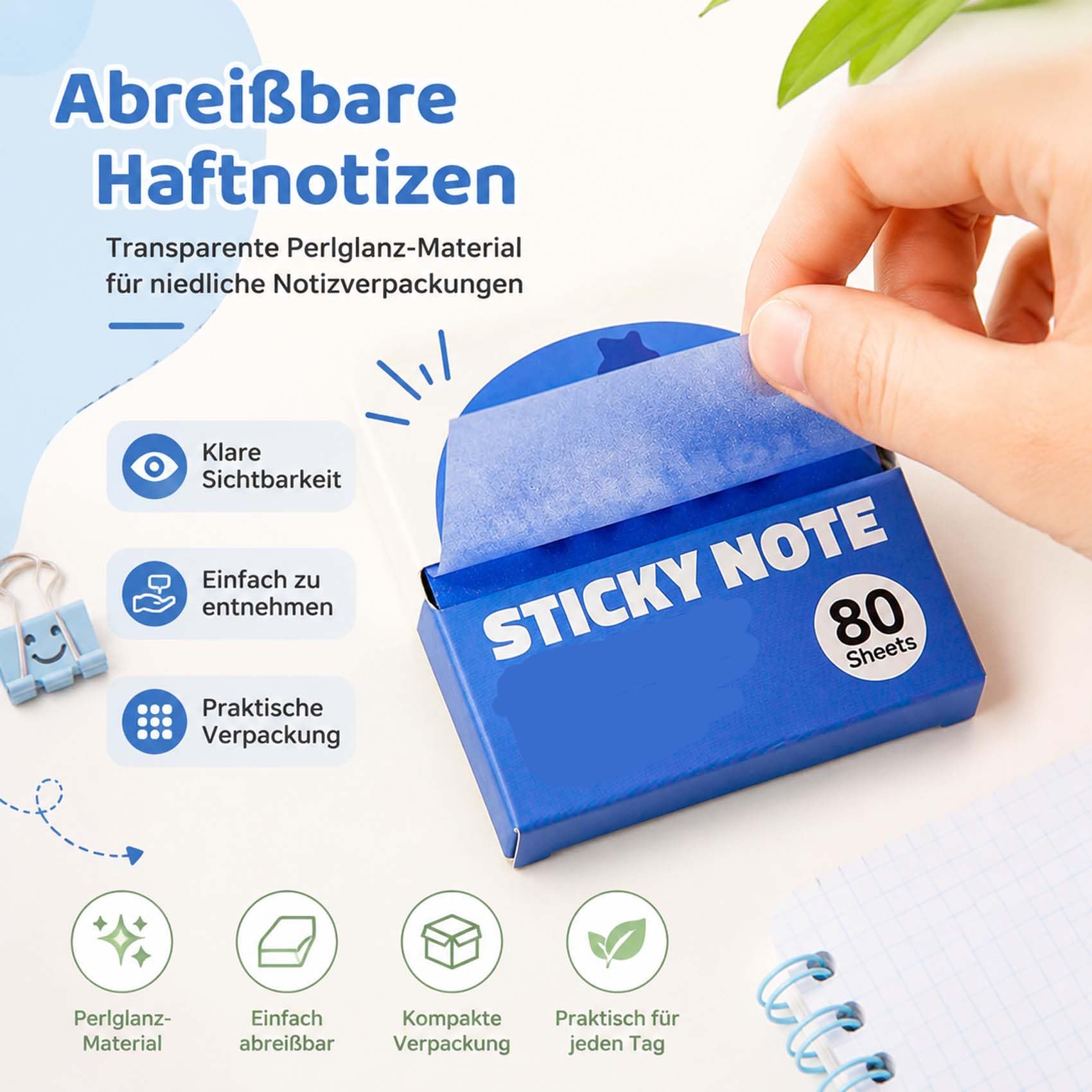 Sparkly Transparent Sticky Notes, 2027 Neu Wiederverwendbare Klebemarker Durchsichtige Klebezettel mit Glitzereffekt, Abziehbare Memo Tabs für Bücher, Planer, Schule und Büro (12 PCS)