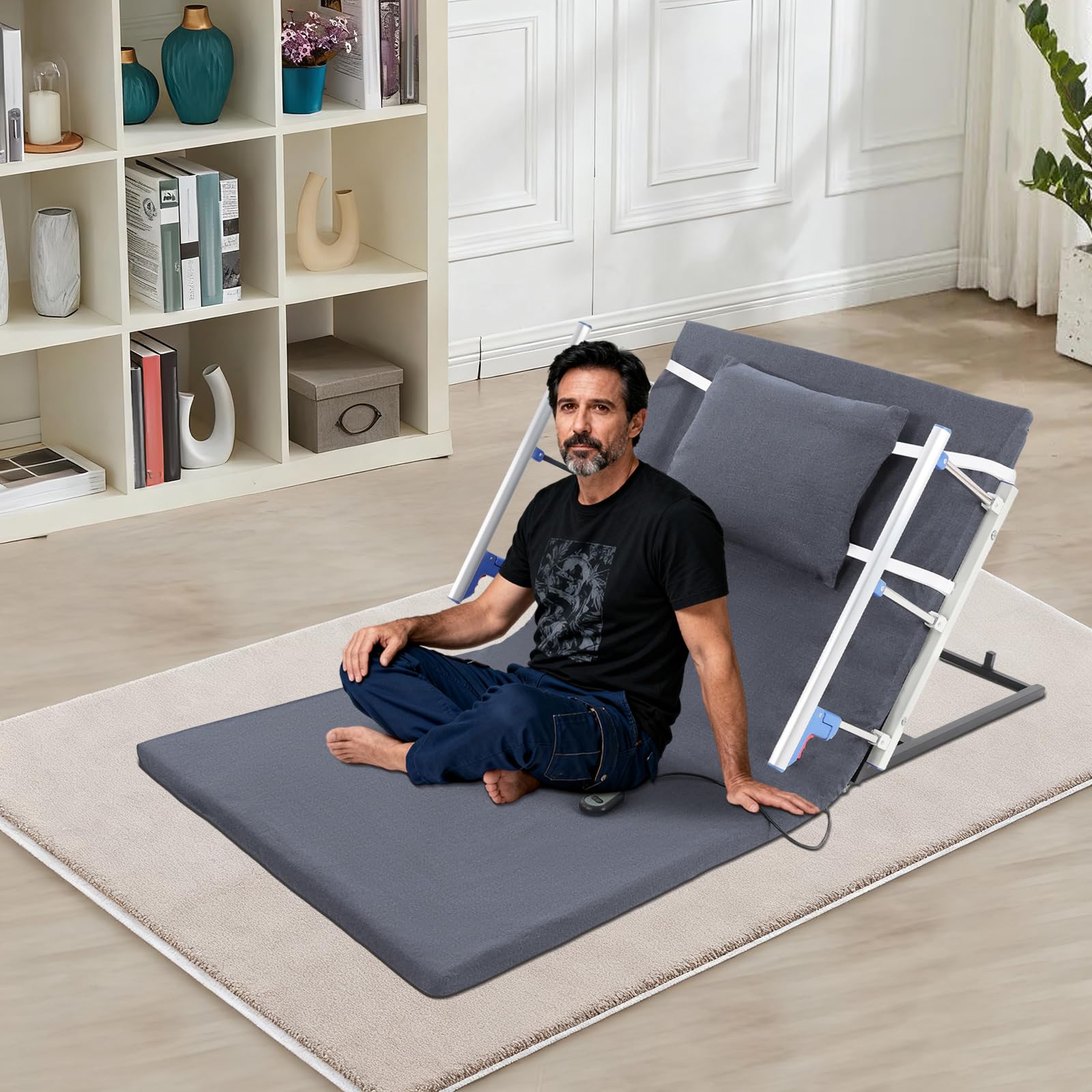 Respaldo eléctrico para cama de 2° a 80°, ángulo de inclinación de 150 kg, con cojín y reposabrazos, mando a distancia, 190 x 90 x 73 cm, ayuda para levantarse para cama de cuidado de
