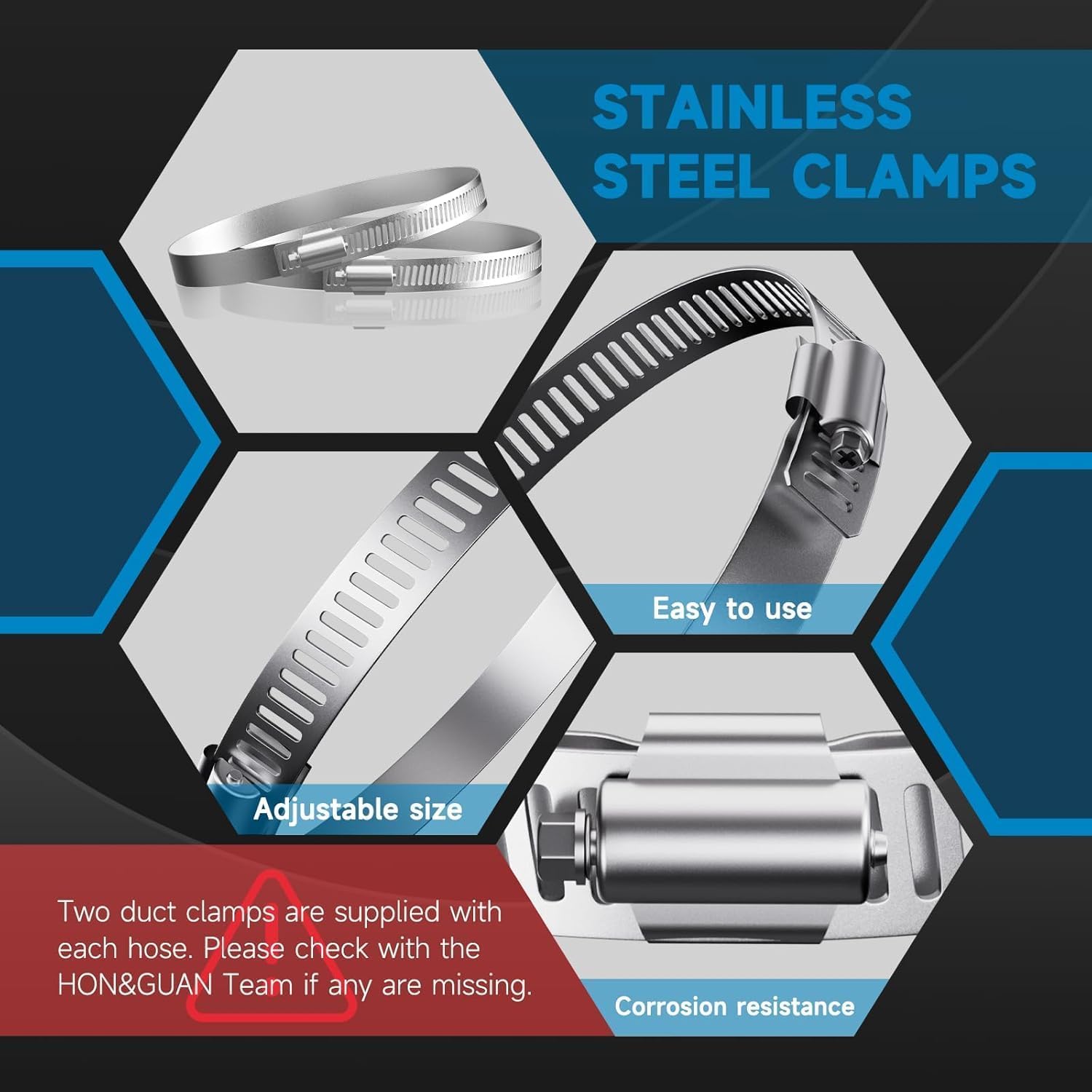 Hon&Guan Ø 125mm X 5m Manguera Flexible de Ventilación de Aluminio Tubo Salida Aire, Tubo Flexible de Salida de Aire con 2 Abrazaderas Acero para Aire Acondicionado, Campana Extractora, Plata