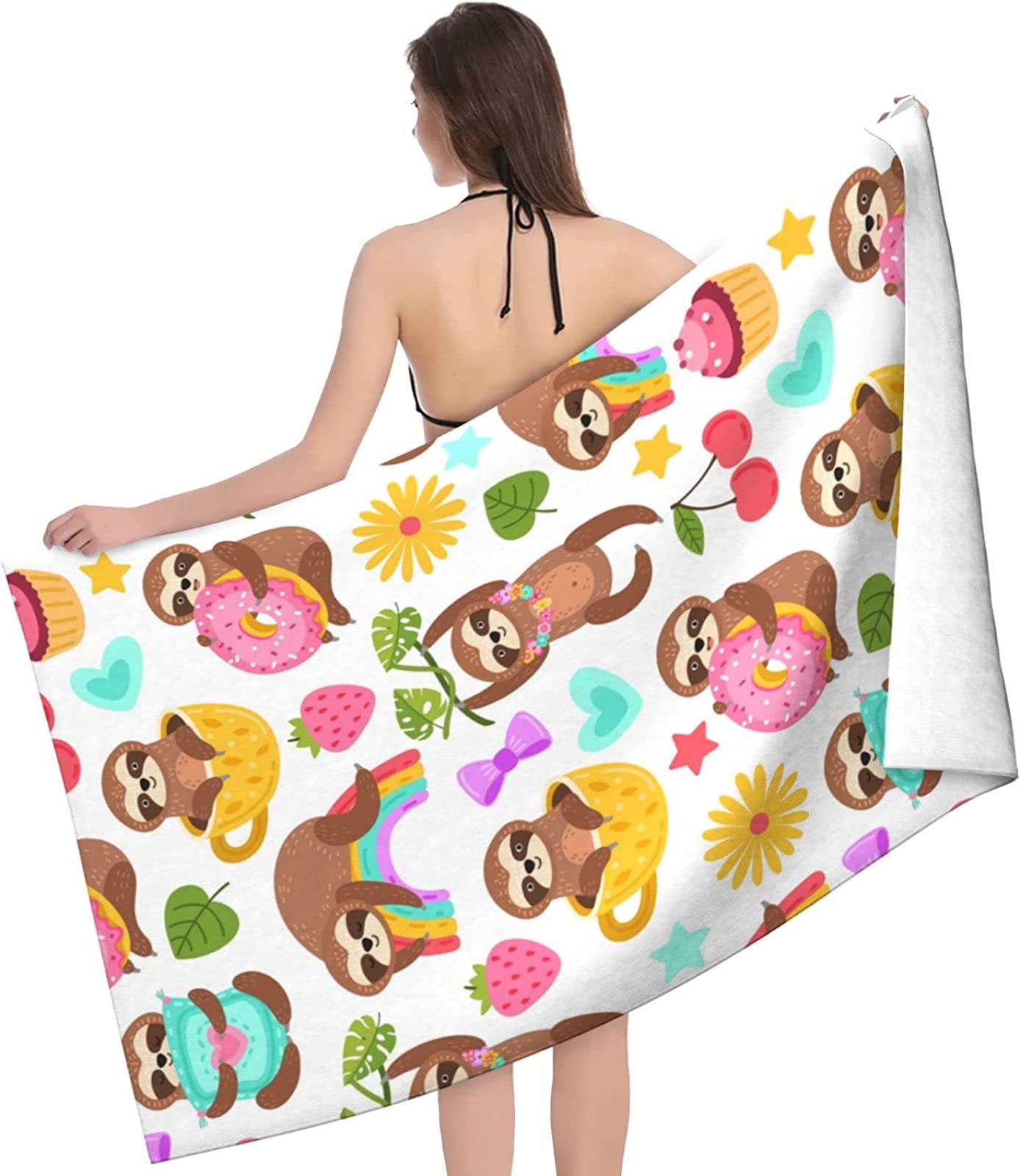 Serviette De Plage 80x160 Cm 3D Paresseux De Dessin Animé, Serviette De Bain En Microfibre à Séchage Rapide, Coton, Serviettes De Plage Enfant Femme