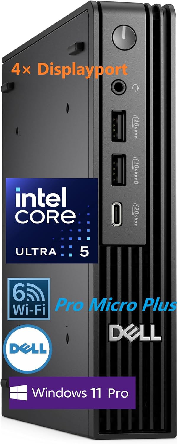 Dell Pro Micro Mini Desktop, AI PC with Intel Core Ultra 5 235T (14-Core, 13 Tops NPU), 32GB DDR5 RAM, 1TB PCIe SSD, WiFi 6, Windows 11 Pro - for Business Office Home & Multi-Monitor Workstations