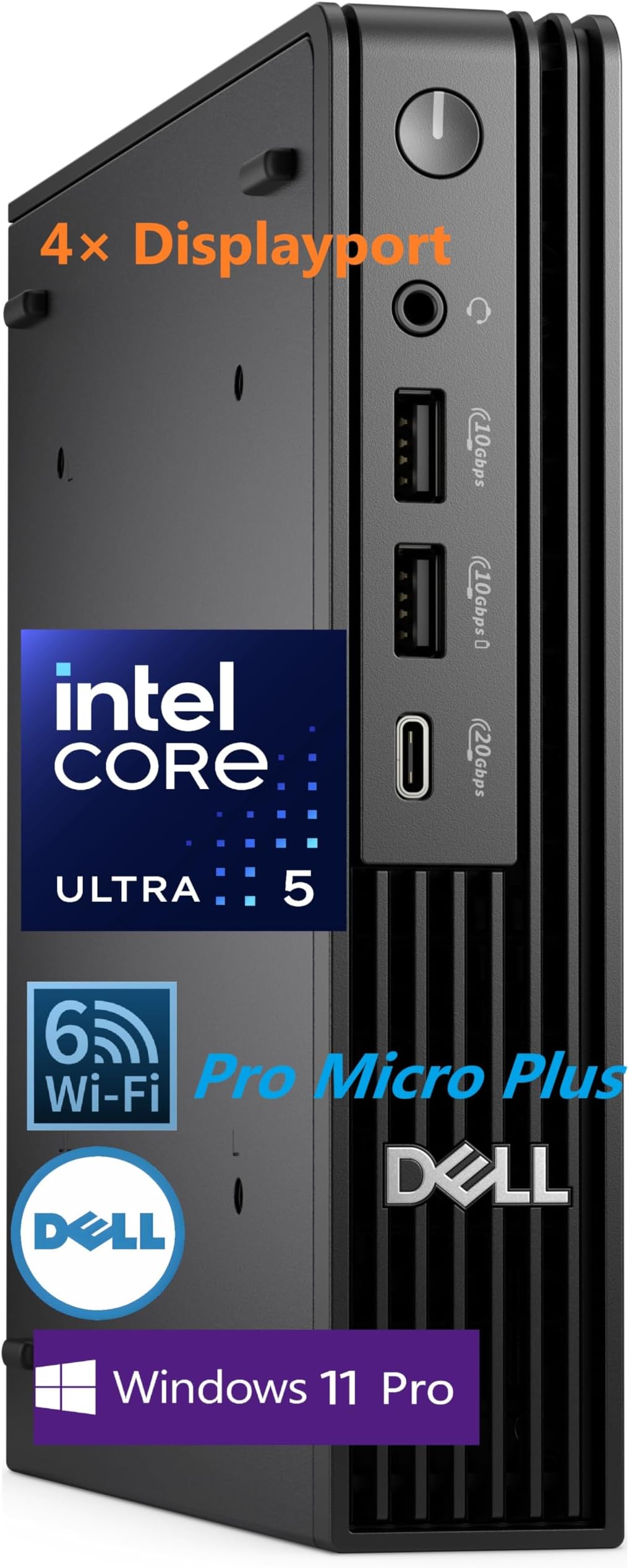 Dell Pro Micro Mini Desktop, AI PC with Intel Core Ultra 5 235T (14-Core, 13 Tops NPU), 16GB DDR5 RAM, 512GB PCIe SSD, WiFi 6, Windows 11 Pro - for Business Office Home & Multi-Monitor Workstations