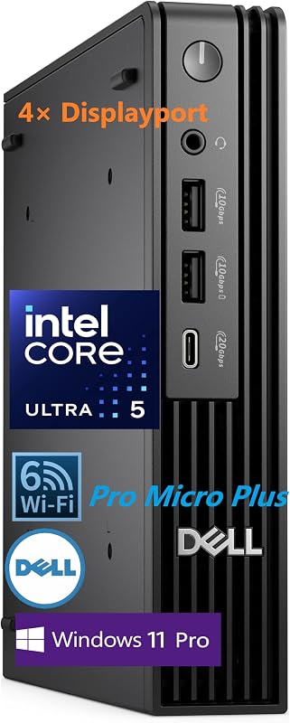 Pro Micro Mini Desktop, PC AI con Intel Core Ultra 5 235T (14 núcleos, 13 NPU superiores), 16 GB DDR5 RAM, 512 GB PCIe SSD, WiFi 6, Windows 11 Pro - para oficinas comerciales, hogares y estaciones de trabajo con múltiples monitores