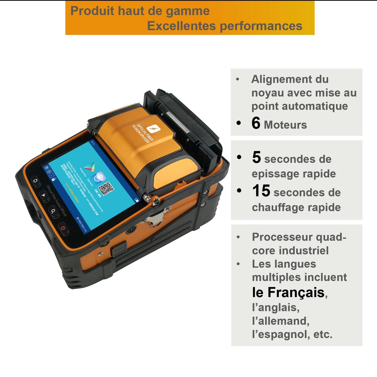 Soudeuse Fibre Optique Fusion Splicer AI-9 5s Épissage 15s Chauffage, Épisseur de Fusion de Fibre Optique avec Vidéos Tutorielles pour Projets d'épissurage de câbles FTTH et de fibres.