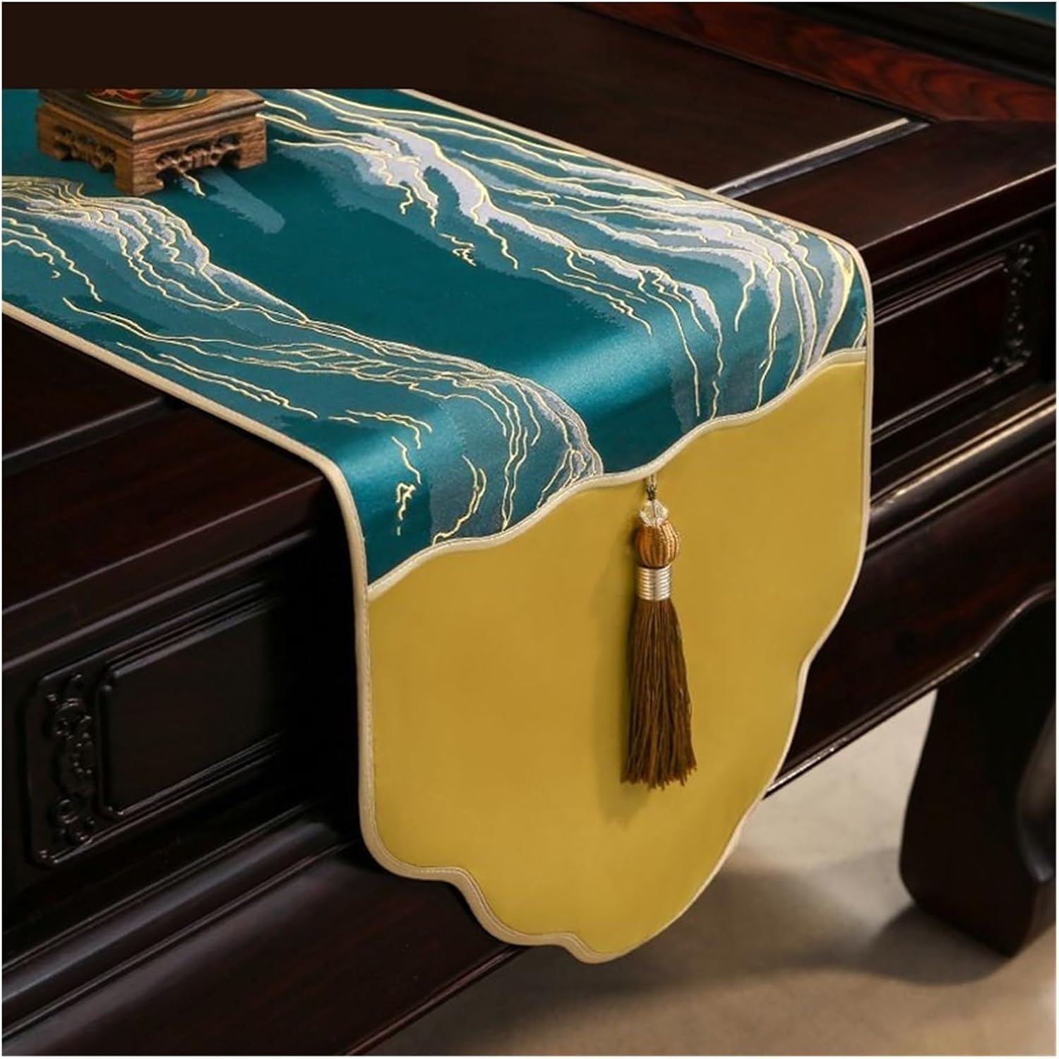 Vintage Table Runner Jacquard Pattern Table Flag, Waterproof, Classical Tea Mats, Household High-end Cloth, Long Strip(Green,33x450cm)