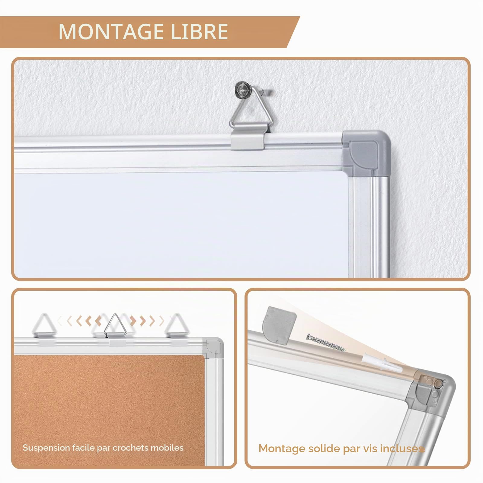 maxtek Tableau Blanc avec Liège 60 x 45 cm, Tableau Mixte Effacable Magnetique avec Cadre en Aluminium, Tableau d'affichage en Liège le Bureau, la Salle de Classe