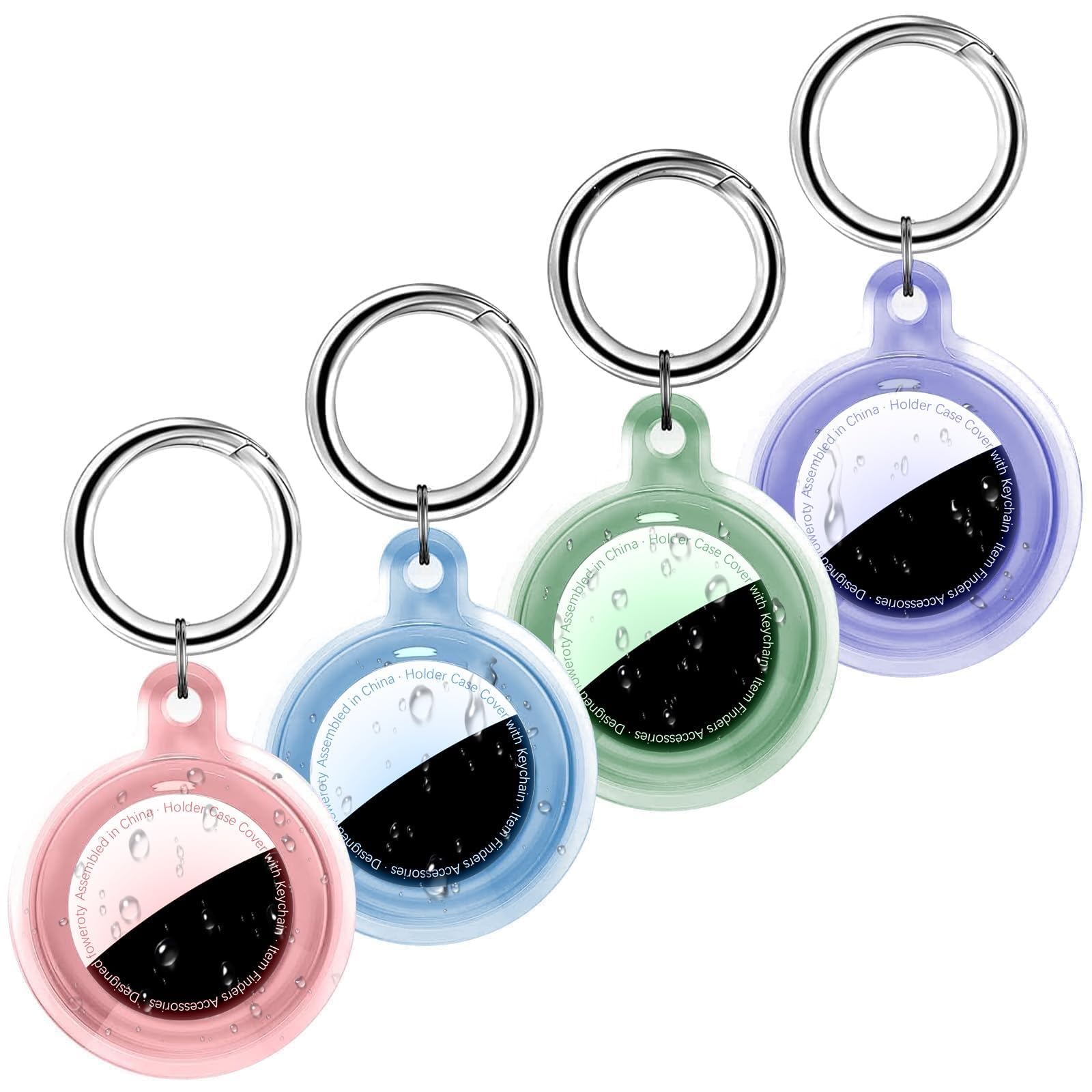 IPX8 wasserdichte Airtag-Halterung, 4 Stück für Apple für Airtags mit Schlüsselanhänger, kratzfest, Ganzkörperschutz für Airtags-Halter (Rosa/Violett/Blau/Grün)