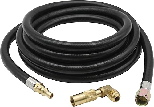 Flame King FK-GRD-12FTQC Adaptador de manguera de conexión rápida de propano de 12 pies para parrilla Blackstone de 17 o 22 pulgadas, negrolatón