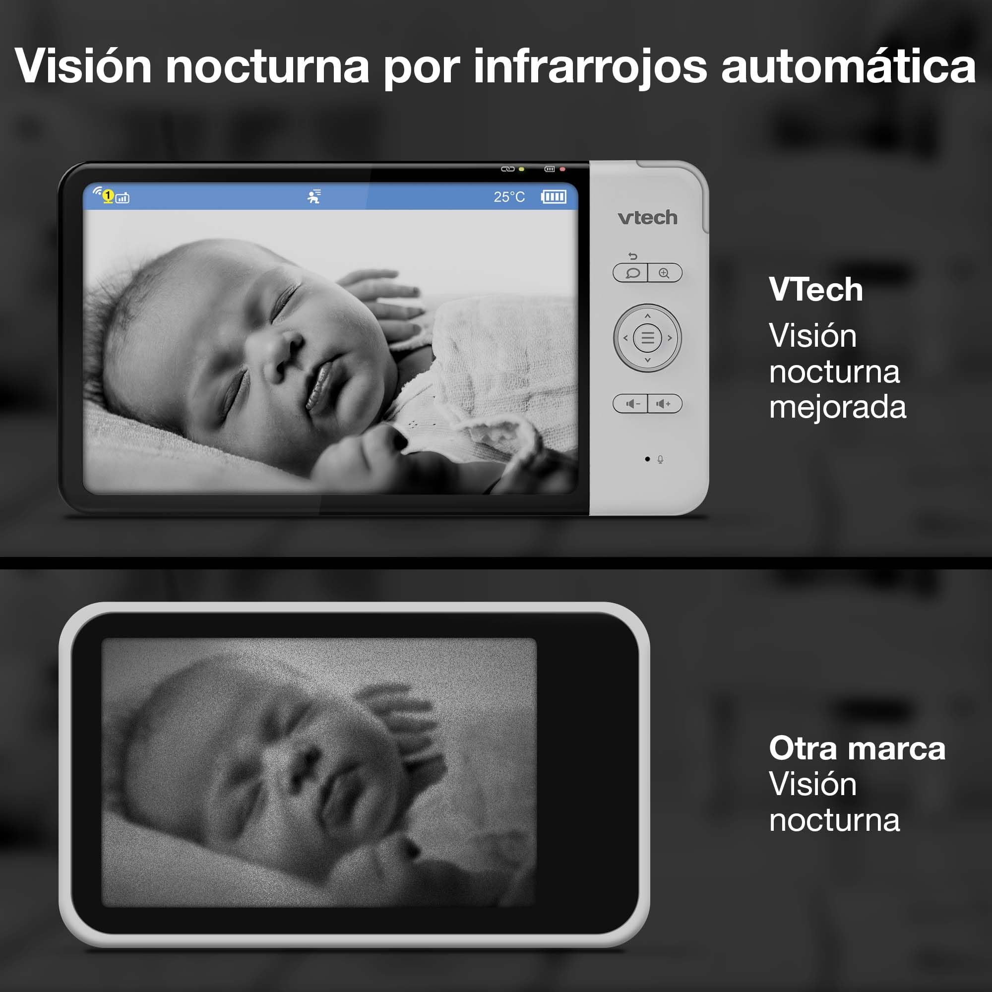 VTech Inteligentna elektroniczna niania z kolorowym ekranem HD 7", Wi-Fi, 2 kamery z kamerą FHD 1080p, darmowa aplikacja, funkcja pochylania zoomu, kołysanki, uspokajające dźwięki, funkcja domofonu