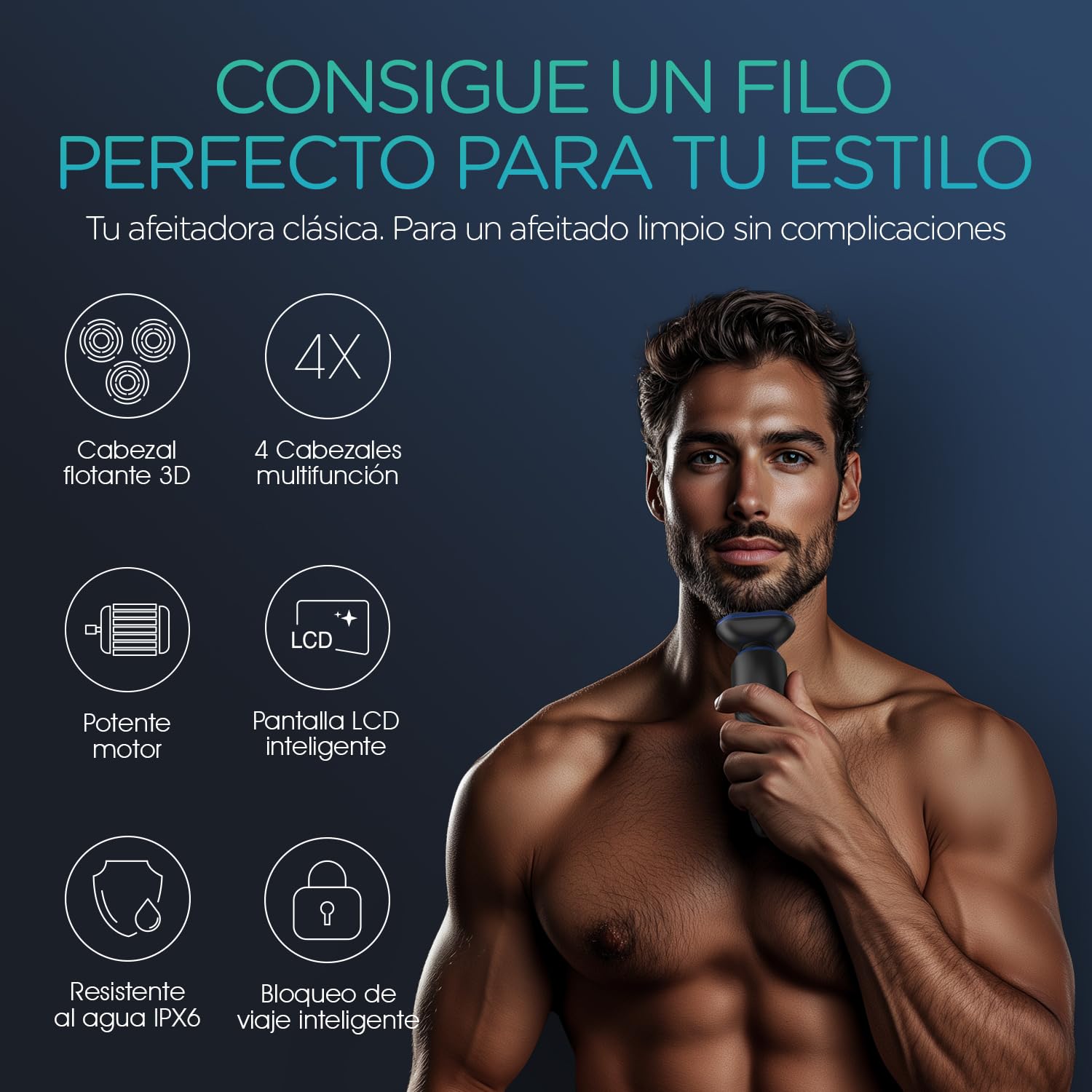 VOYOR Máquina de afeitar Afeitadora Eléctrica Recargable Para Hombres, Recortadora de Barba, Juego de Afeitadora En Húmedo y Seco TX410 (Azul)