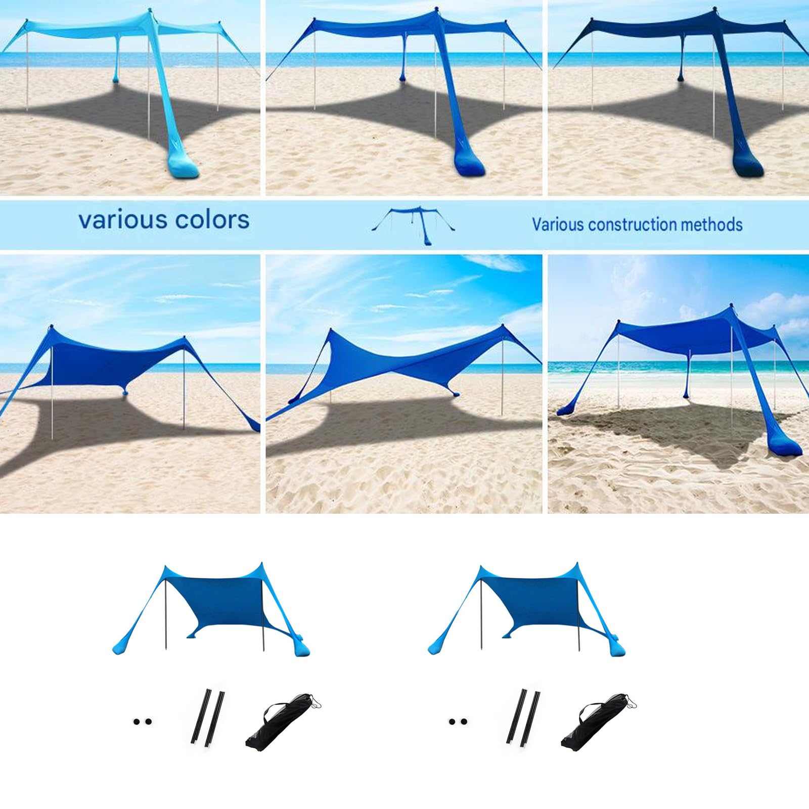 Set tenda parasole per uso in spiaggia, 300 x 300 x 200 cm, colore: blu