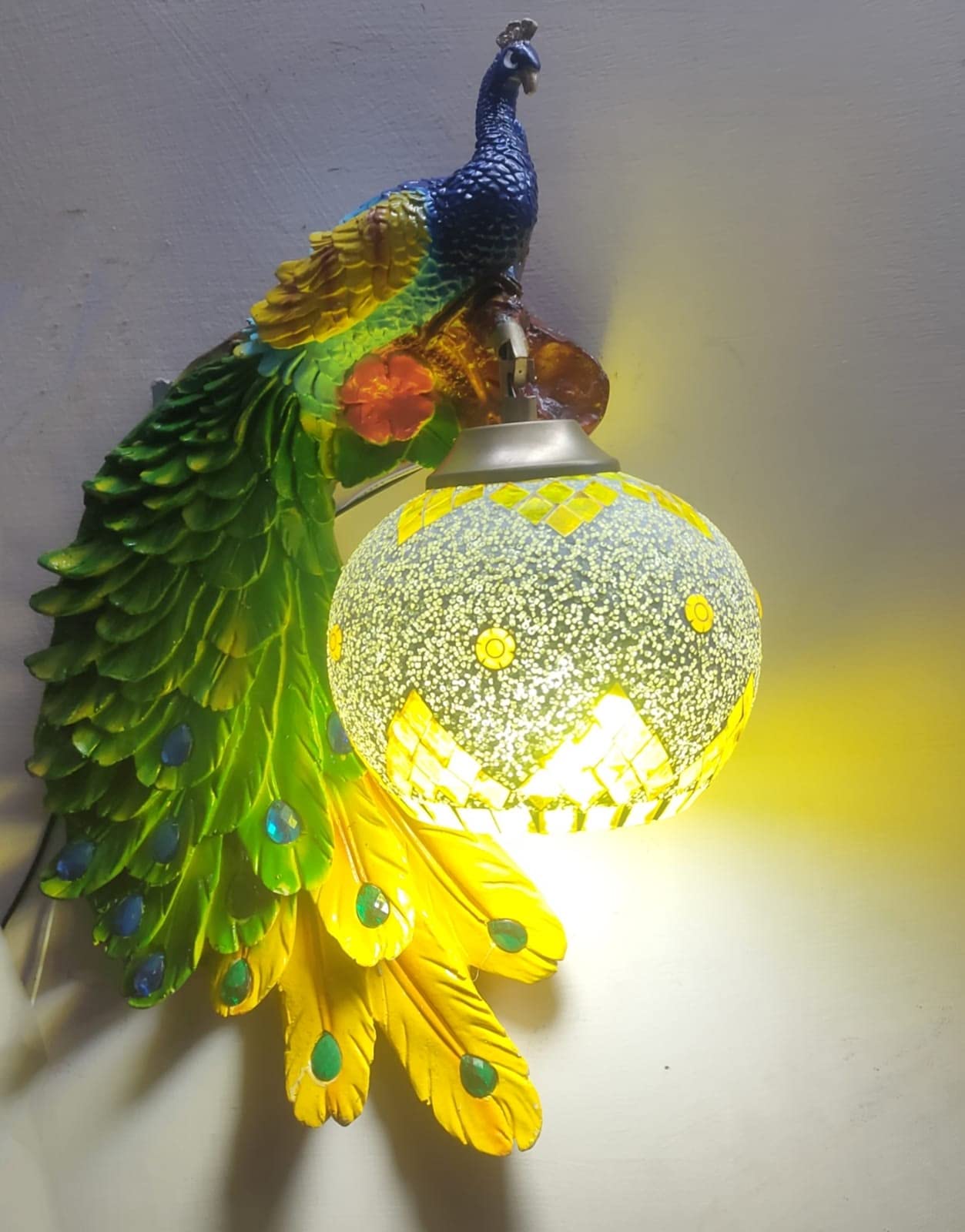 DRV 100 Watts Peacock Antique Wall LED Night Lamp Wall Scone/Light/ Living Room, Bedroom - Multicolour