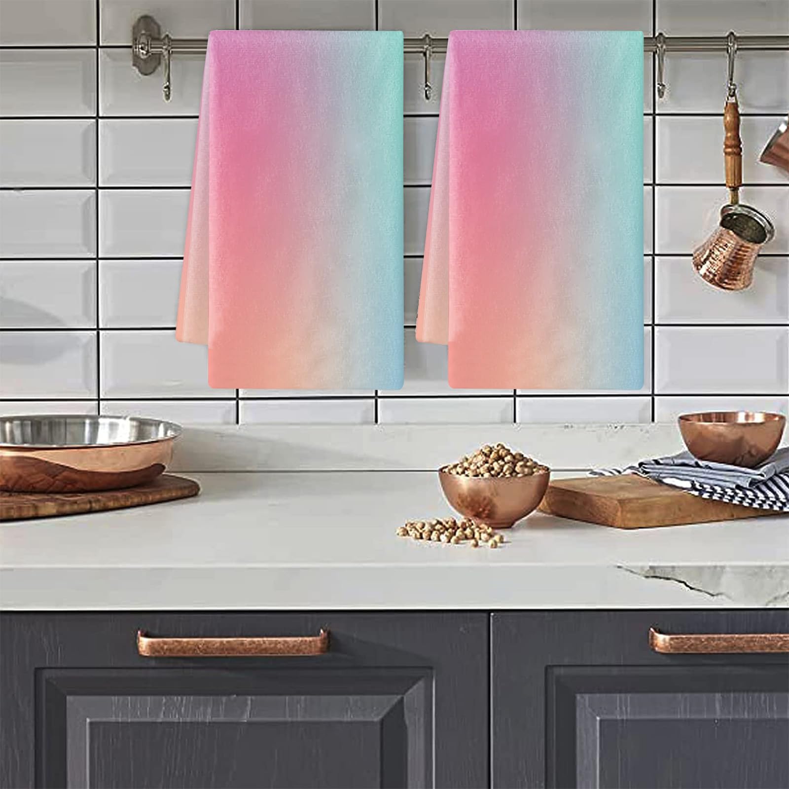 Trapos Cocina Azul Naranja Paños de Cocina Suaves y Absorbentes Paños Cocina Reutilizables Trapos de Cocina para Secar Toallas Lavable Toallas de Barra 2 Piezas (44x74 cm)