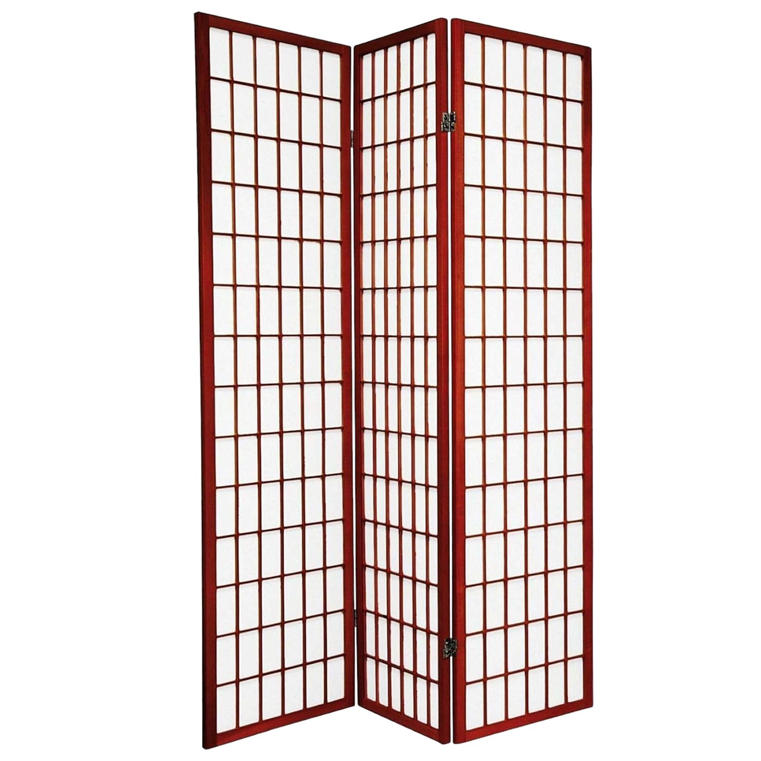 Legacy Decor 3-Panel Shoji Room Divider, Cherry, Real Wood Grid, Translucent Privacy Panels, 52″ W × 71″ H, Folding Screen