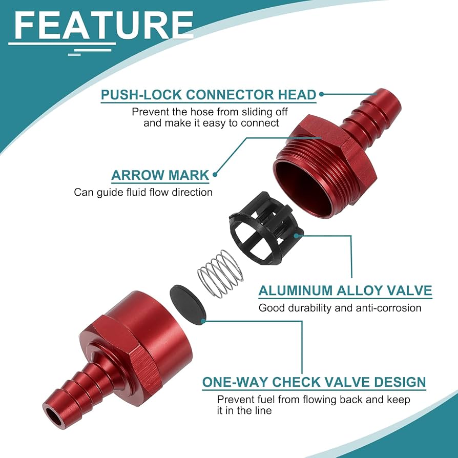 Sourcing Map 12mm (1/2") Fuel Check Valve, Non-Return One Way Check Valve, Aluminum Alloy Control Accessories For Petrol, Diesel, Gas, Oil, Air, Water, Blue