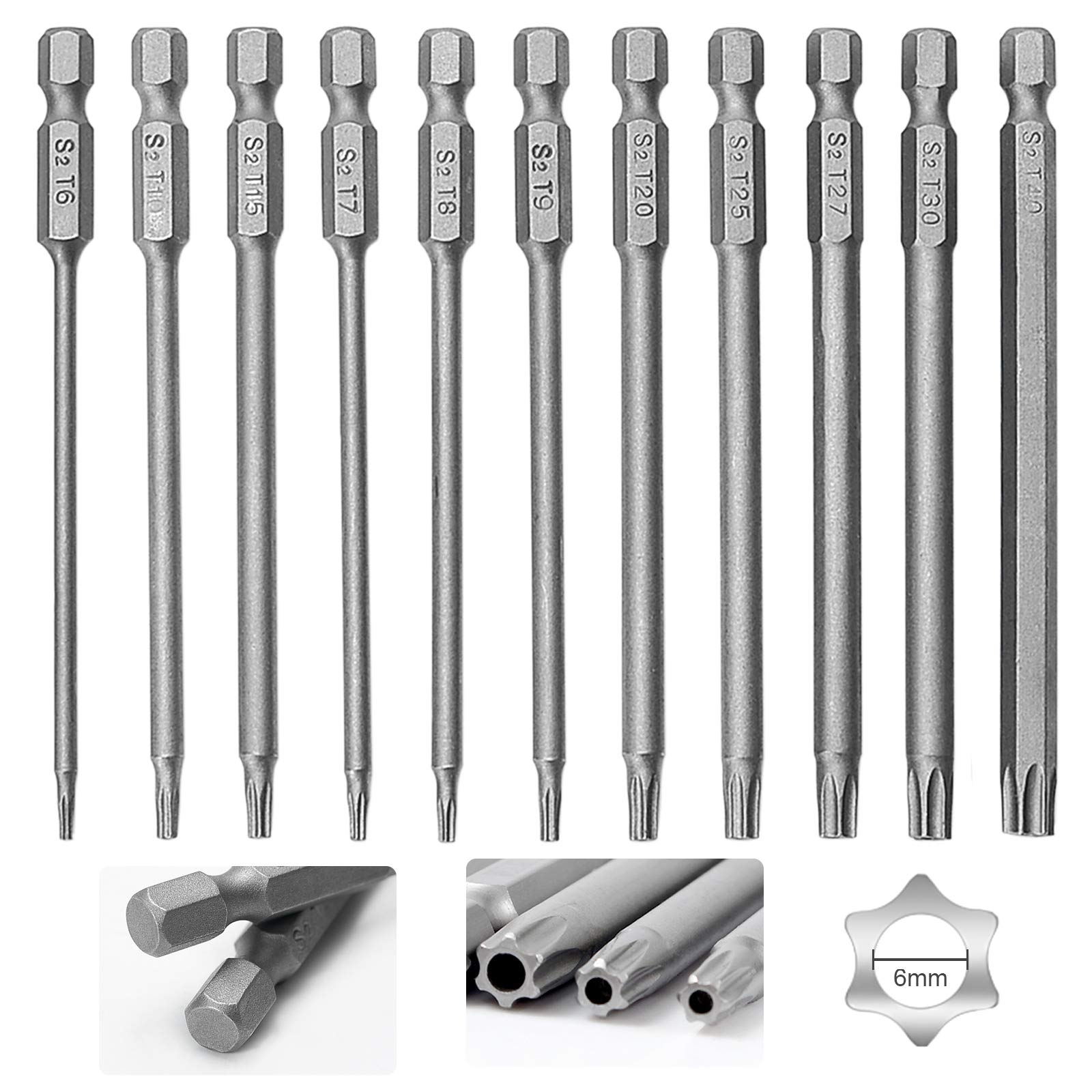 11-Pack Tamperproof Torx Screwdriver Bit Set – S2 Steel, 1/4" Hex Shank, 100mm Length, With Storage Box