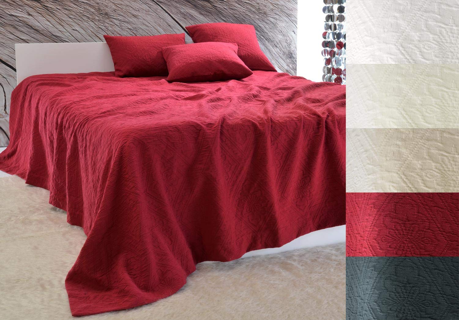 Wohnen & Accessoires Elegante copriletto "Faro" in 100% cotone, da 180 x 260 cm fino a 260 x 300 cm, copridivano con motivi floreali, diversi colori o cuscini (bordeaux, 260 x 300 cm)