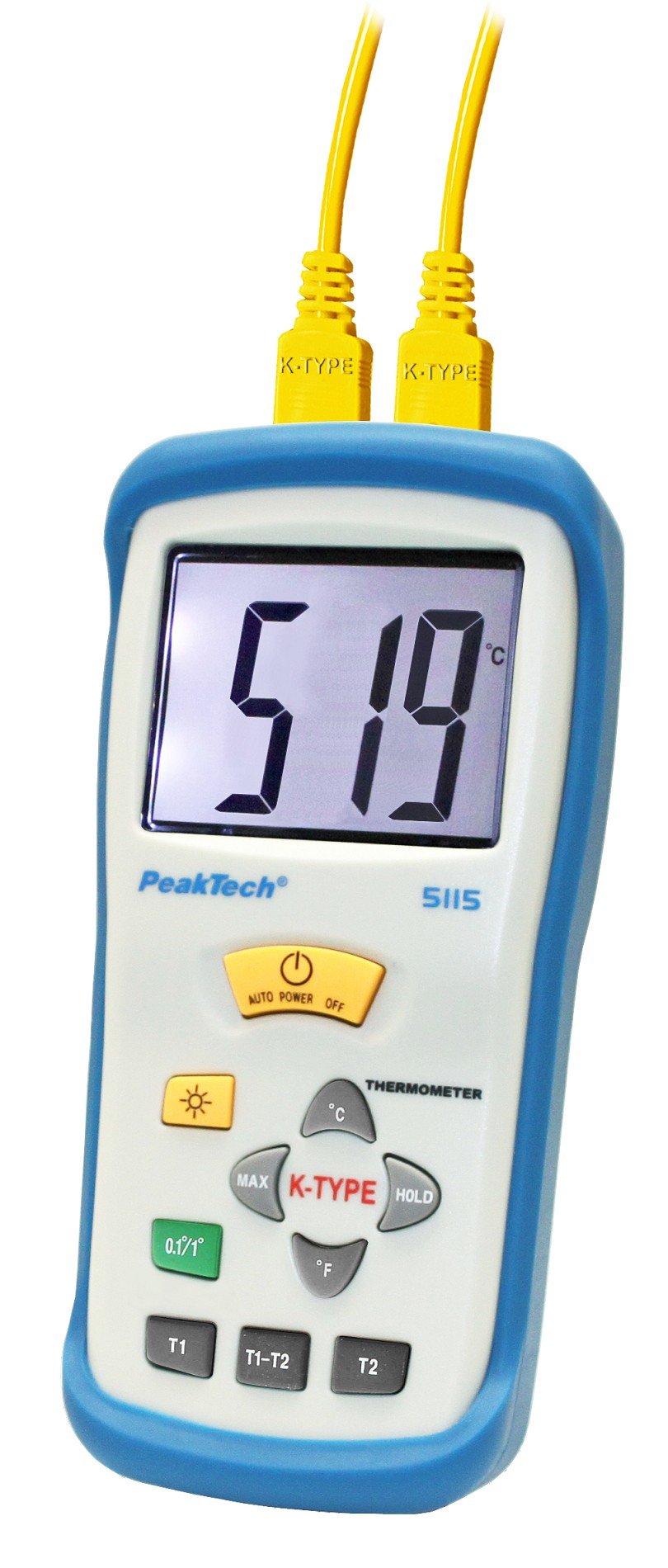 PeakTech P 5115 - Termometr Cyfrowy ~ 2 CH ~ Typ-K ~ -50 ... +1300°C ~ z wyświetlaczem °C/°F