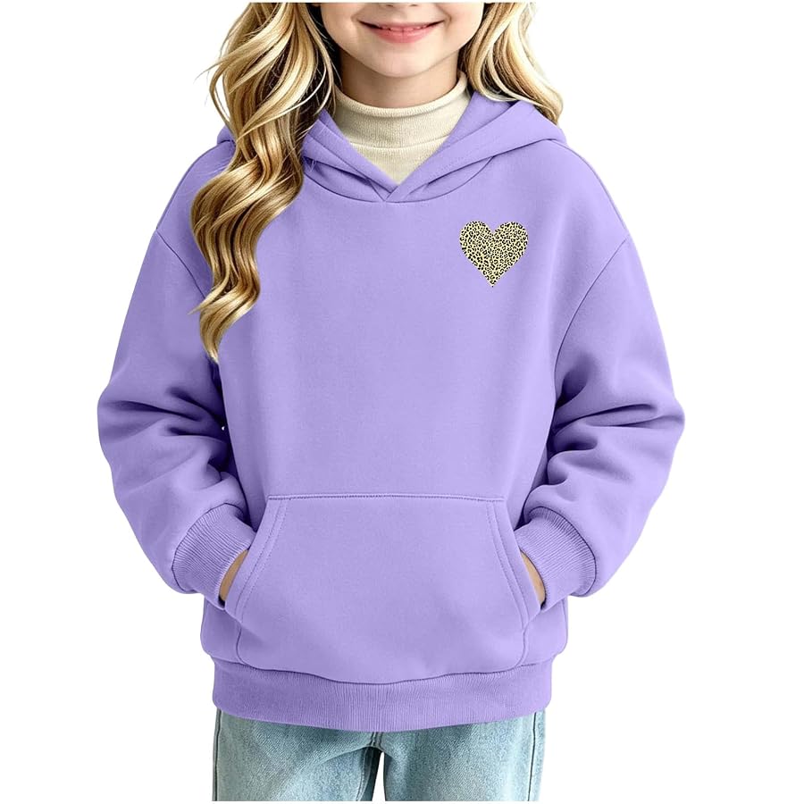 Hoodie Mädchen Fleece Kapuzenpullover Warme Sweatshirt Girl Fleecepullover | Herbst Winter Oberteile mit Druck Mode Tops Hoodies mit Taschen Kapuzen Kinder Winterpullover Lila 140, Bild 2