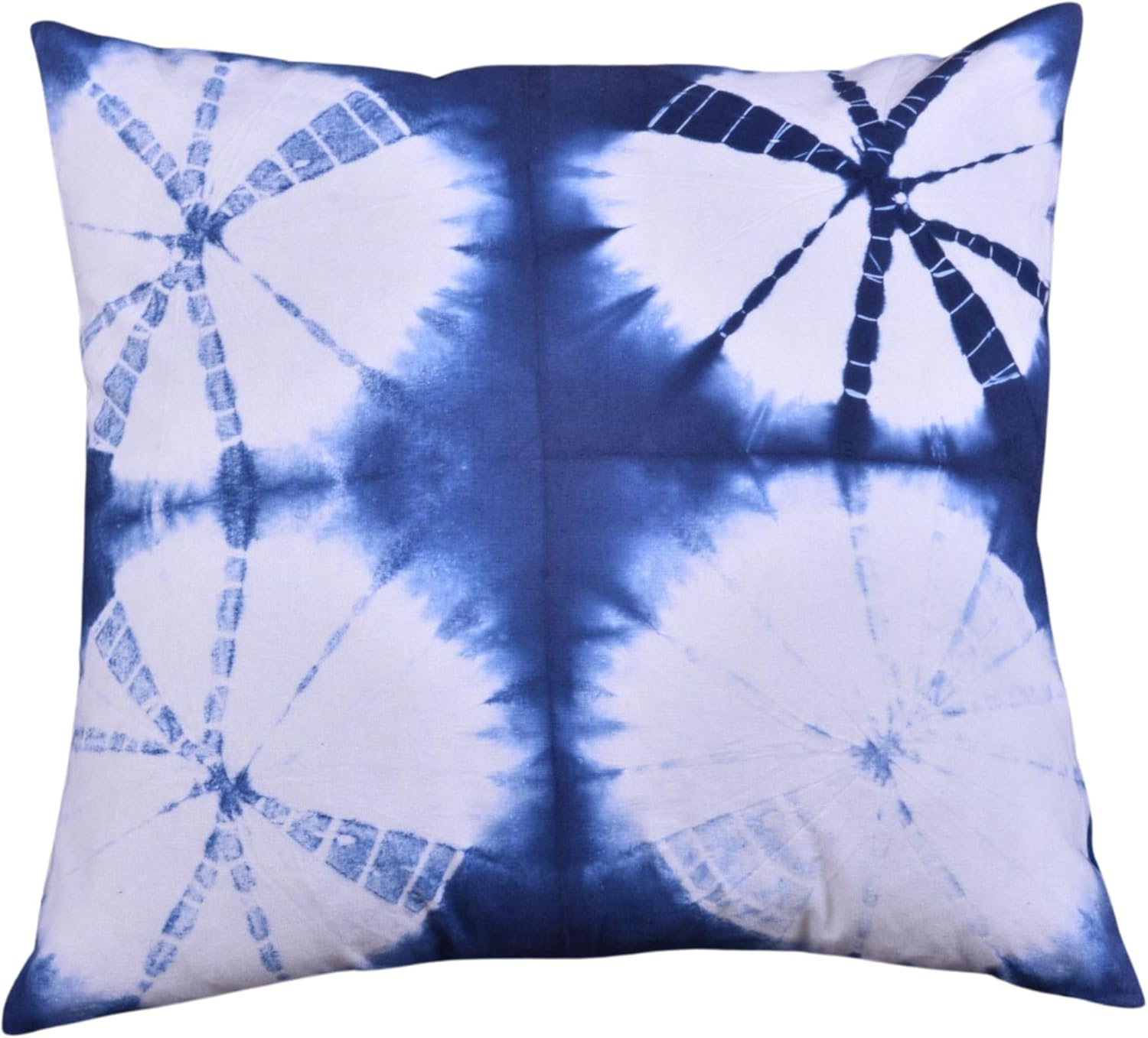 Trade Star Indigo 100% Cotton Throw Pillow Cover Blue Pillows Cover Shibori Dyed - 16" x 16" Linen Tie Dyed Pillow Natural Hand Dyed Plant Dyes - Sofa Bedding