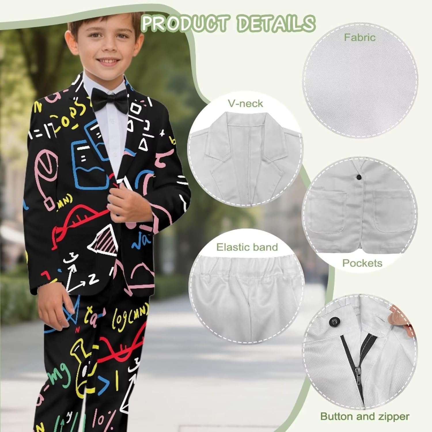 AFPANQZ Boys' 2 Piece Formal Suit Set, Single Button Notched Lapel Jacket Coat & Straight Leg Dress Pants with Pockets