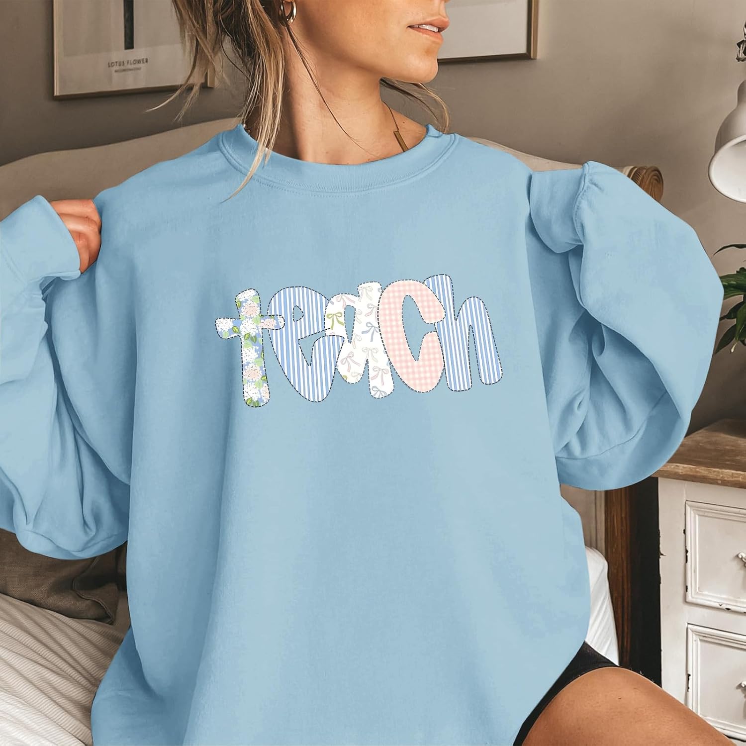 Teacher Sweatshirt for Women Oversized Teach Graphic Shirt Teachers Gift Cute Floral Long Sleeve Pullover Tops - Image 2