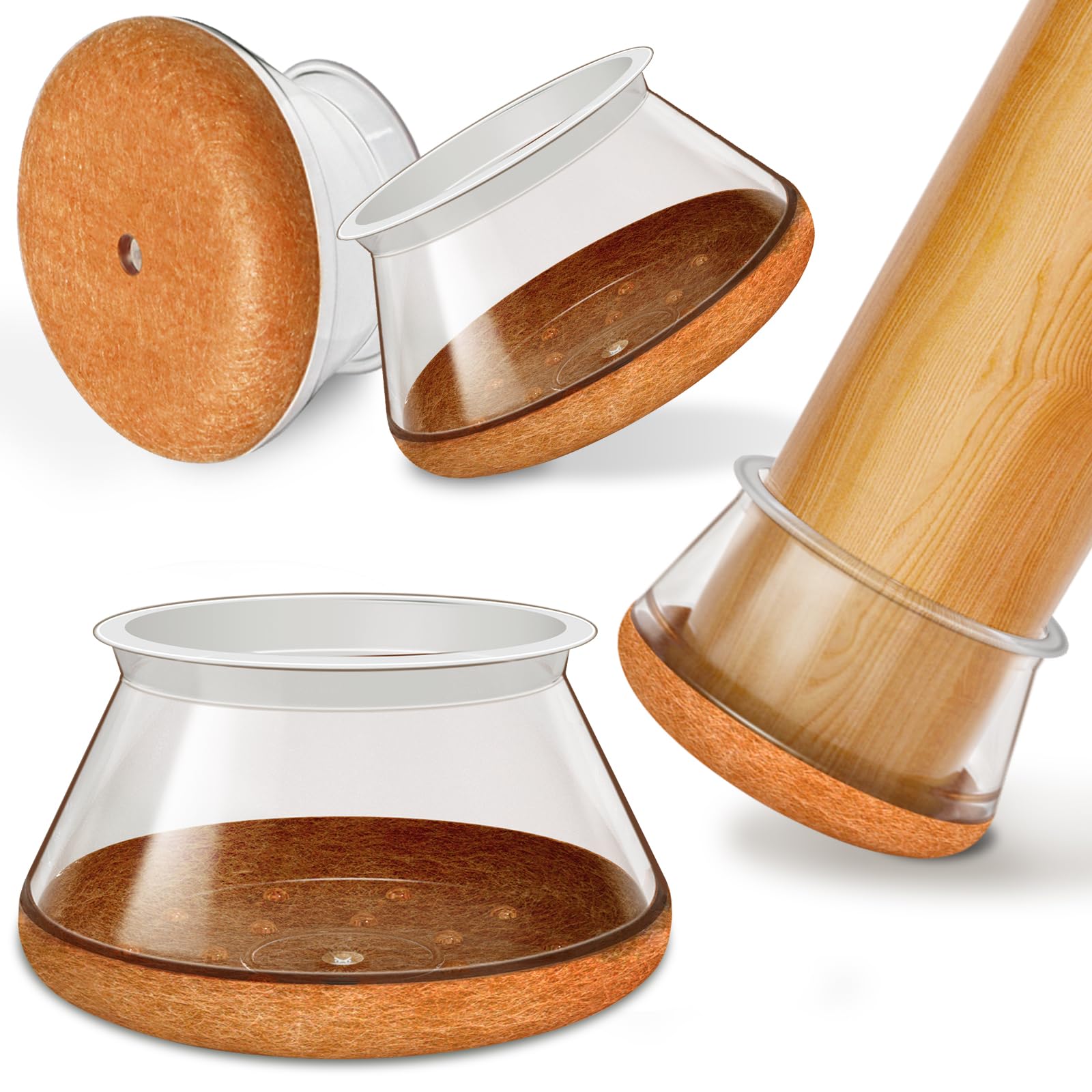 OCONDA 24 Stück Silikon Möbelbeinschoner mit Filz, Stuhlbeinkappen für Möbelbein, Transparent Schutzkappen für Möbelbeine – Kratzfest, Geräuscharm, Gleitend, XL Fit：40.1–50mm