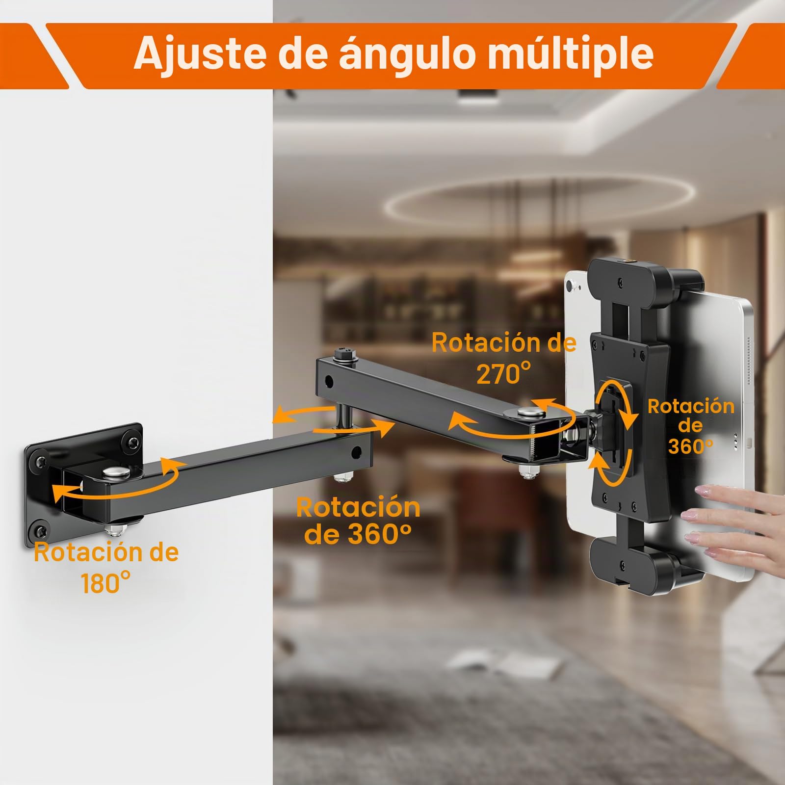 Tendak Soporte Tablet Pared, Soporte de Pared de Aleación de Aluminio de Brazo Largo para iPad para Negocios y Hogar, Soporte iPad Pared para Tablet Compatible con Tablet de 4.7-13.5 Pulgadas