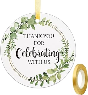 Thank You for Celebrating with Us Tags, Thank You Tags for Wedding Favors, Bridal Showers, Birthdays, Parties and Baby Showers, Thank You Gift Tags with String, 2 Inches, 50 Count.