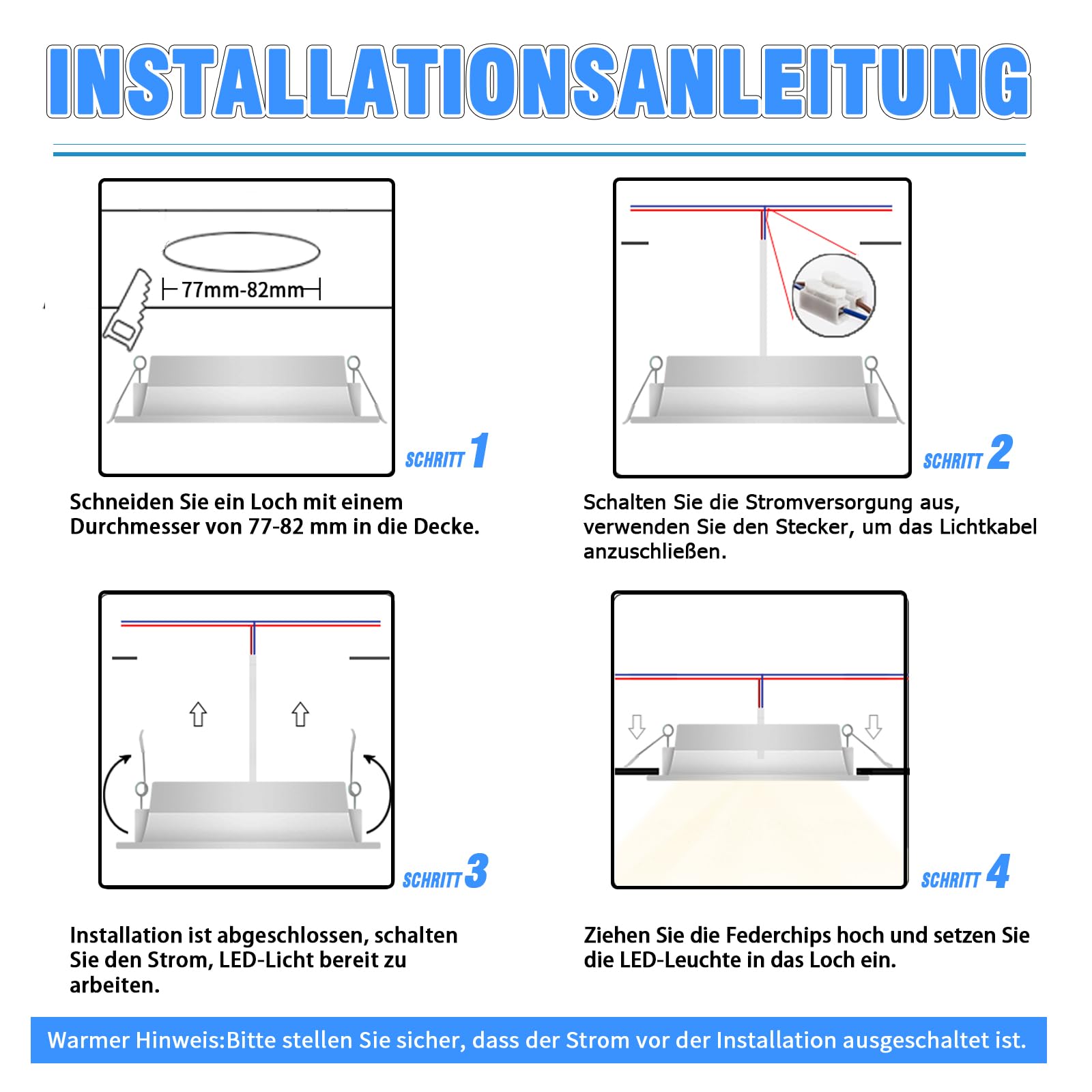 WeshLMPO LED Einbaustrahler 230V Flach 6er Set, 4W Deckenstrahler LED Spots, IP44 Deckenspots Led Einbauleuchten 350 Lumen Warmweiß 3000K, für Schlafzimmer Badezimmer Wohnzimmer Küche