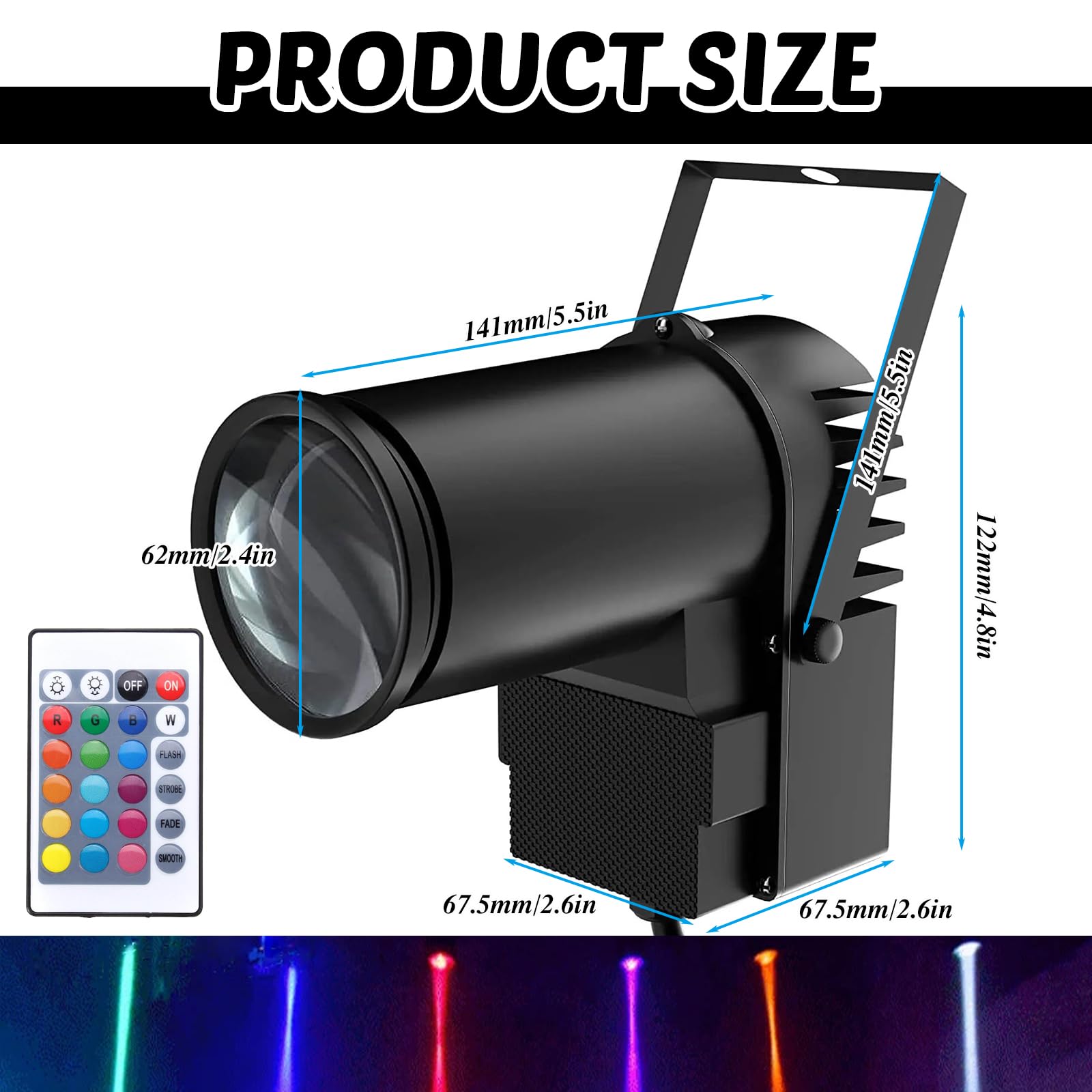 Foco LED de punto, 15 W, foco 3 en 1 para bola de espejo, IP25, mini haz de luz, lámpara de escenario, bola de discoteca, para discoteca, bar, club, fiesta, mando a distancia