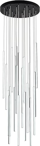 Lámpara LED moderna en agrupación de luz colgante LED negra, 24 luces regulables, techo alto, gran lámpara colgante para loft, villa, sala de estar,